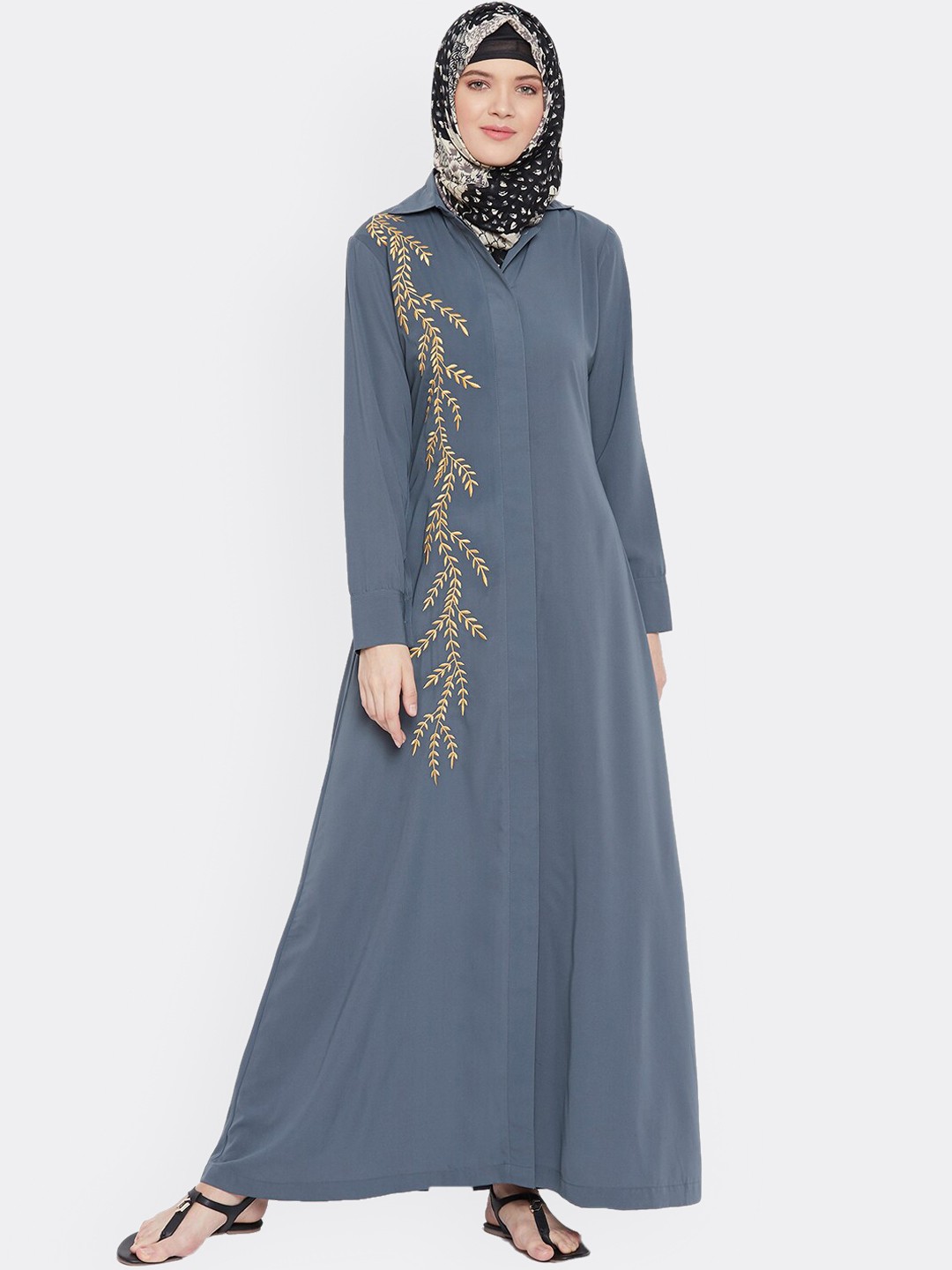 

MOMIN LIBAS Women Grey Embroidered Abaya Burqa