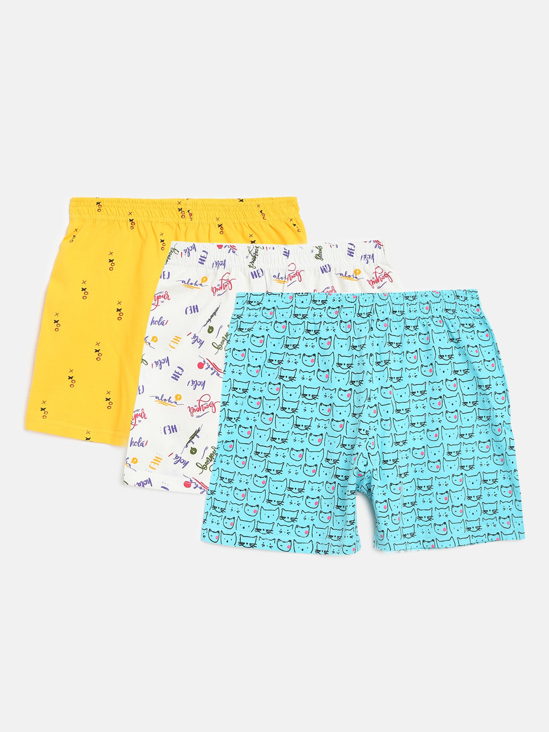 

HOMEGROWN Girls Yellow & Blue Pack Of 3 Printed Outdoor Shorts