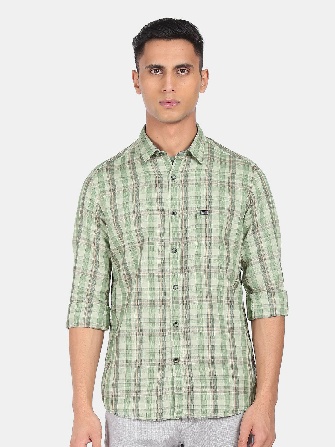 

Arrow Men Green Tartan Checks Checked Casual Shirt