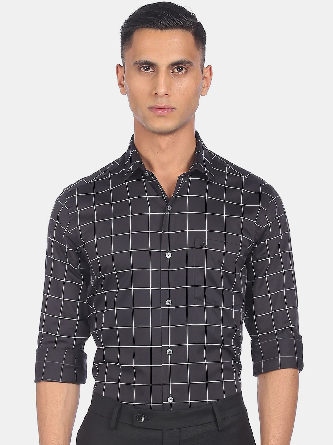 

Arrow Men Black Windowpane Checks Checked Pure Cotton Semiformal Shirt