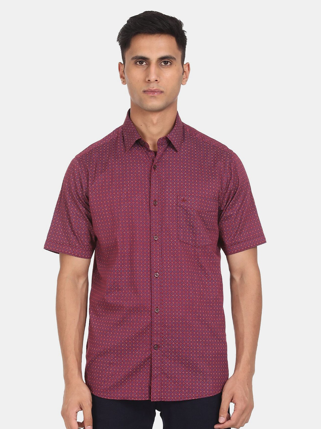 

Arrow Men Maroon & Blue Micro Ditsy Printed Pure Cotton Casual Shirt