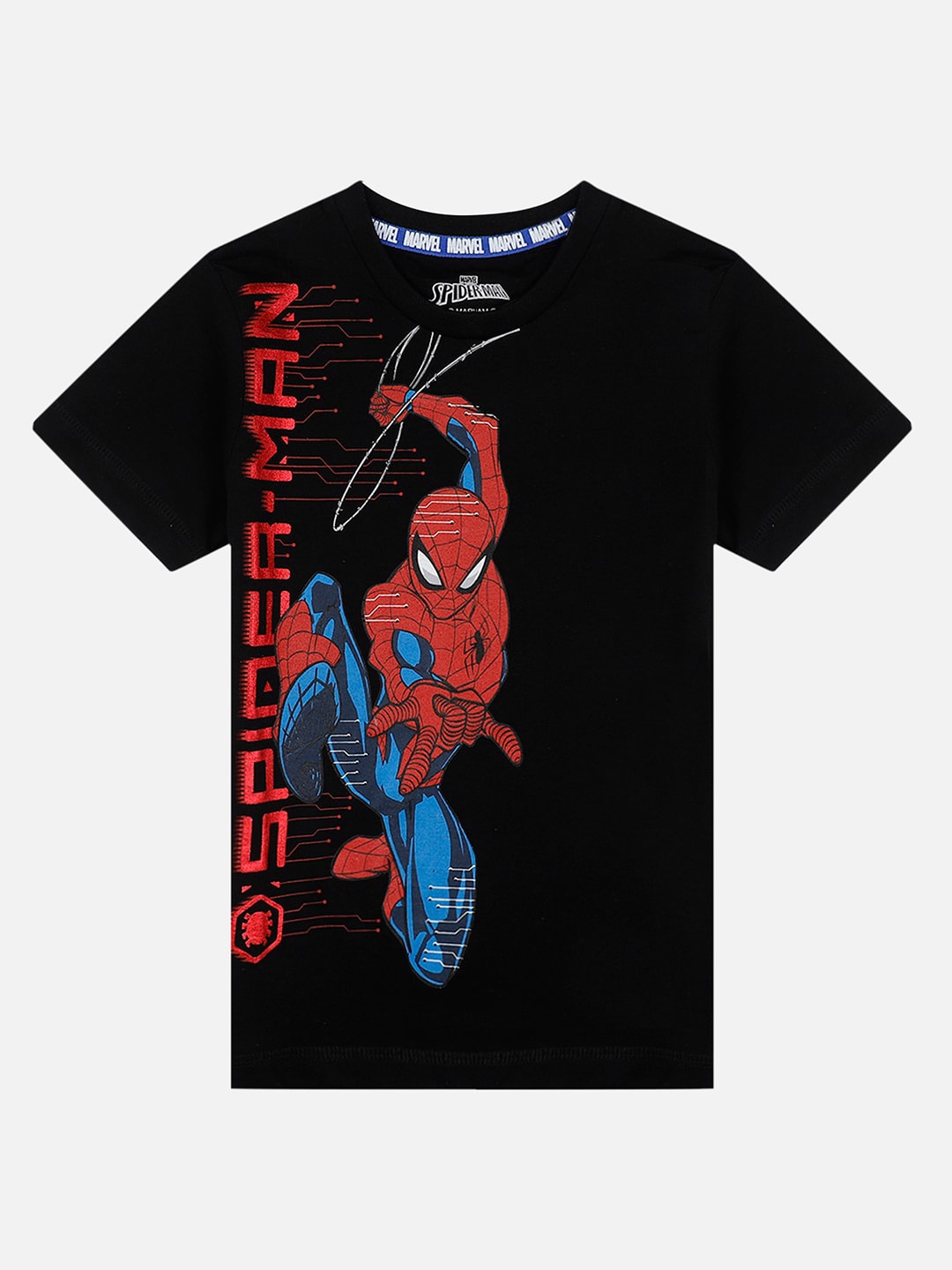 

Kids Ville Boys Black Spider-Man Printed Raw Edge T-shirt