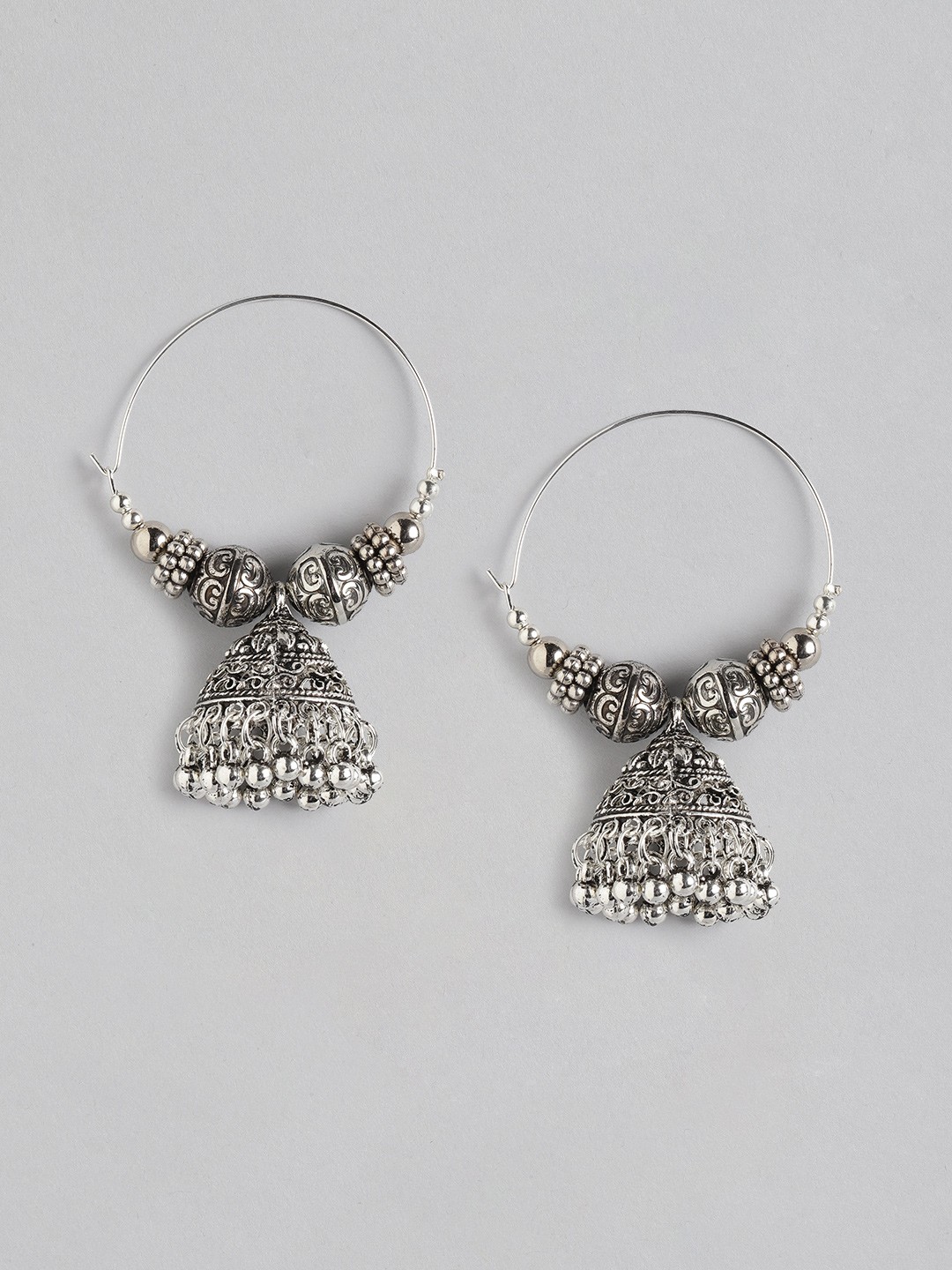 

KOLHA-BY CARLTON Silver-Plated Oxidised Dome Shaped Jhumka Earrings