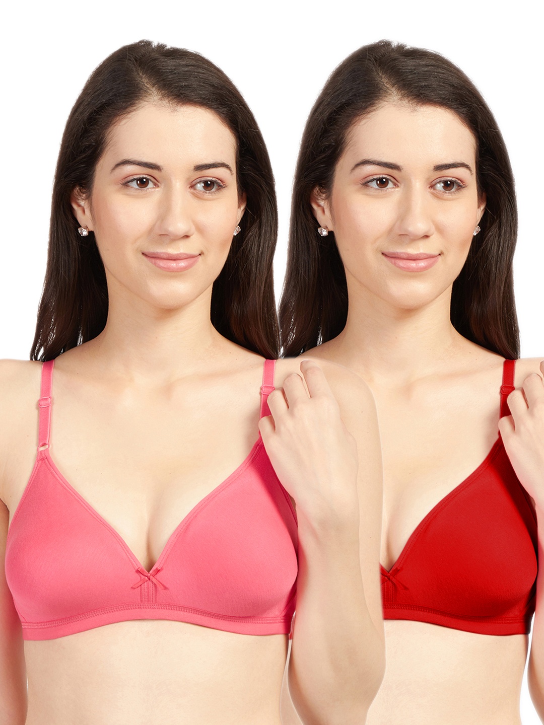 

Sonari Pack Of 2 Coral & Red Cotton Blend Everyday Bras omaniacoralred30B
