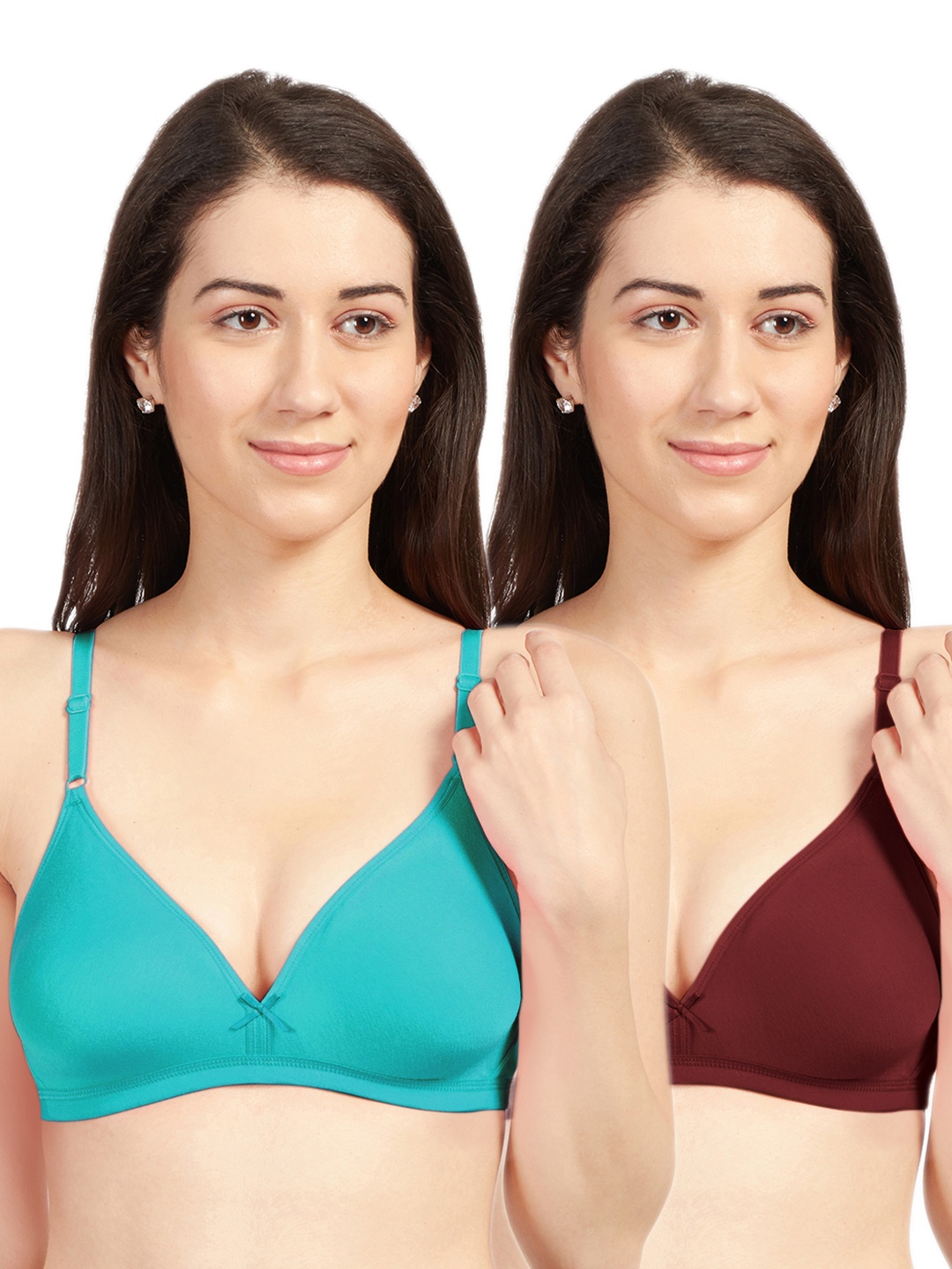 

Sonari Pack Of 2 Teal Green & Burgundy Everyday Bra omaniagreenmaroon30B