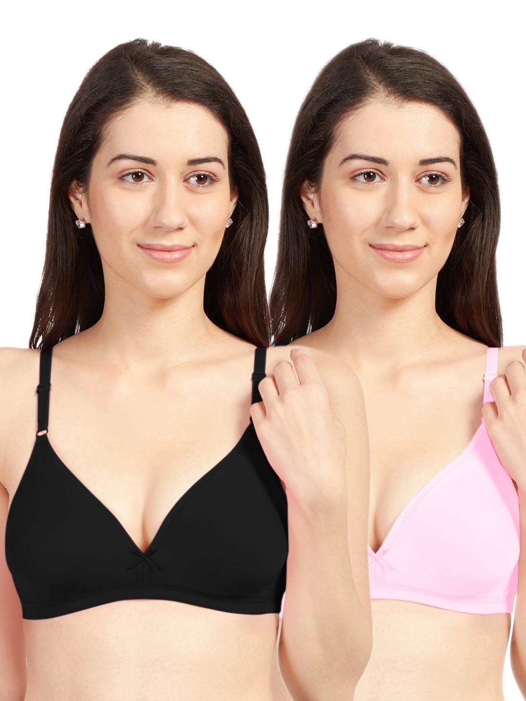 

Sonari Women Pack Of 2 Black & Pink Solid Non Padded Everyday Bra omaniablackpink30B