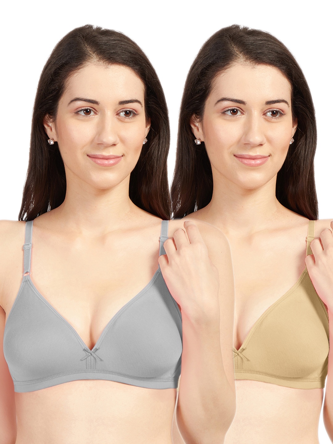 

Sonari Pack Of 2 Grey & Nude-Coloured Cotton Blend Everyday Bras omaniagreynude30B