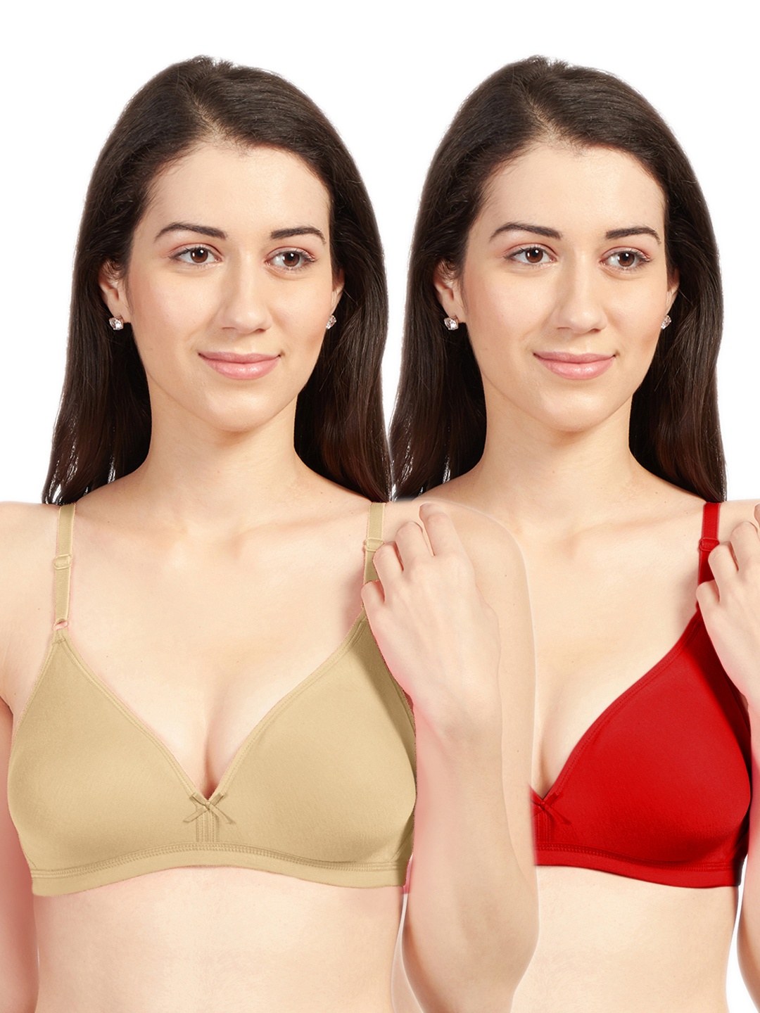 

Sonari Pack Of 2 Nude-Coloured & Red Cotton Blend Everyday Bras omanianudered30B