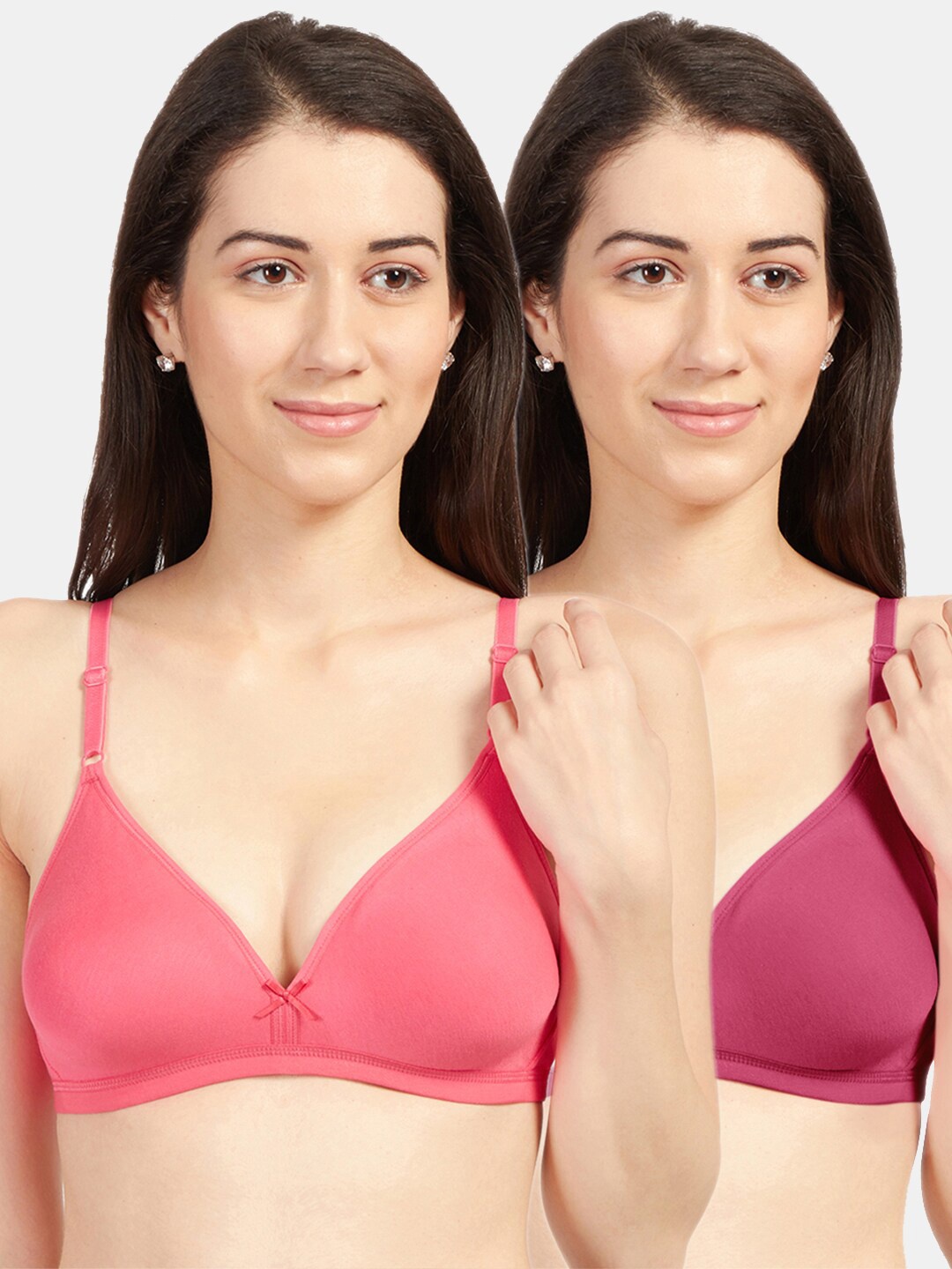 

Sonari Women Pack Of 2 Coral & Pink Solid Non Padded Everyday Bra