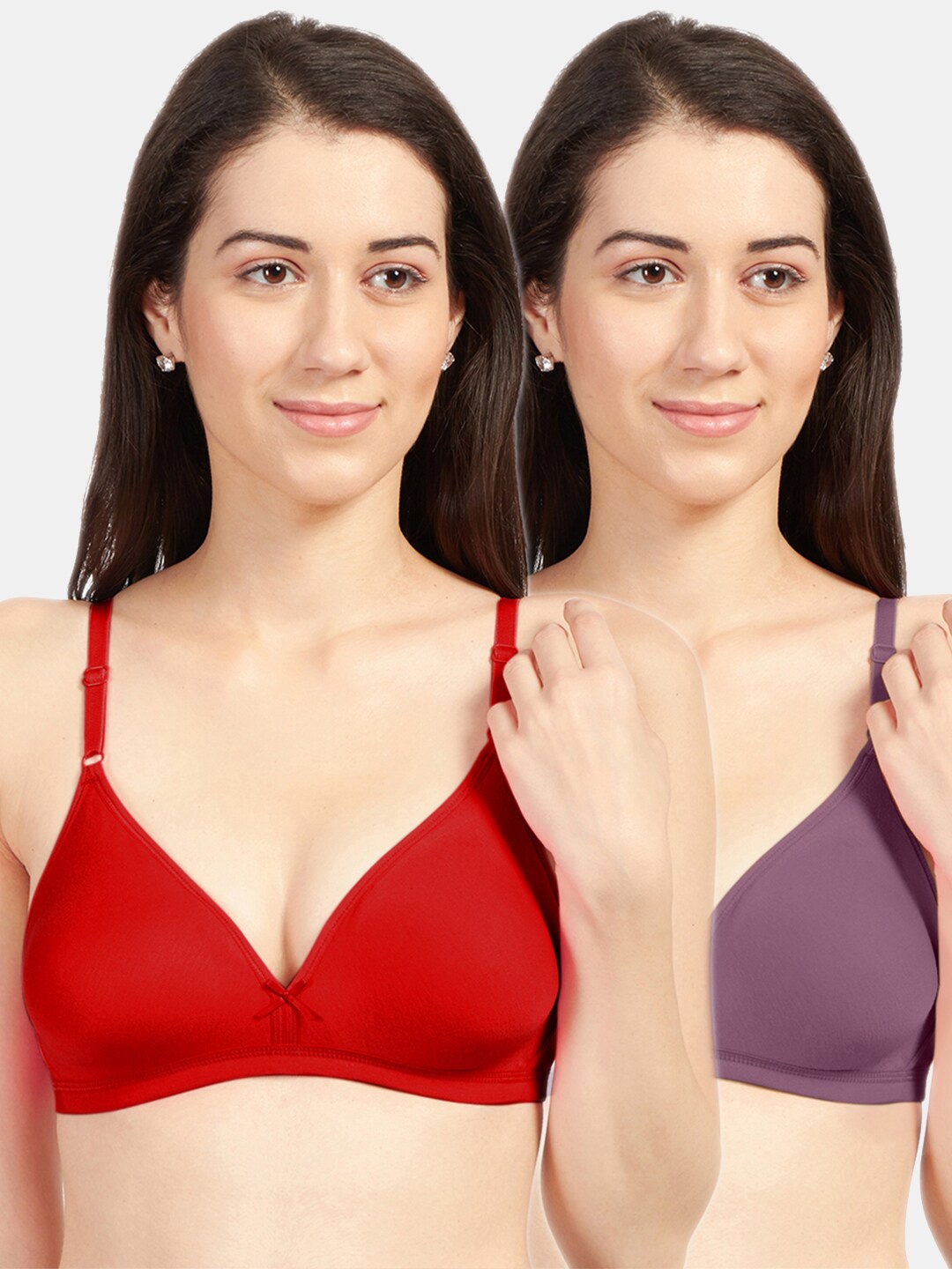 

Sonari Women Pack Of 2 Red & Burgundy Solid Non Padded Everyday Bra