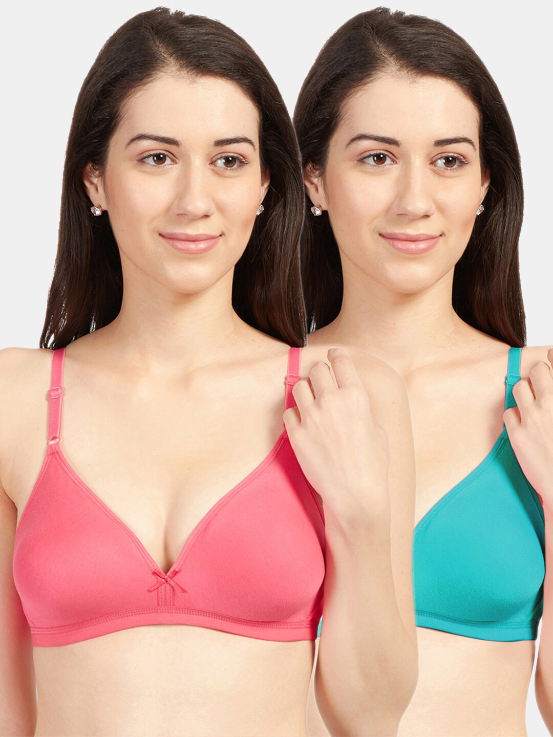 

Sonari Women Pack Of 2 Coral & Green Solid Non Padded Everyday Bra
