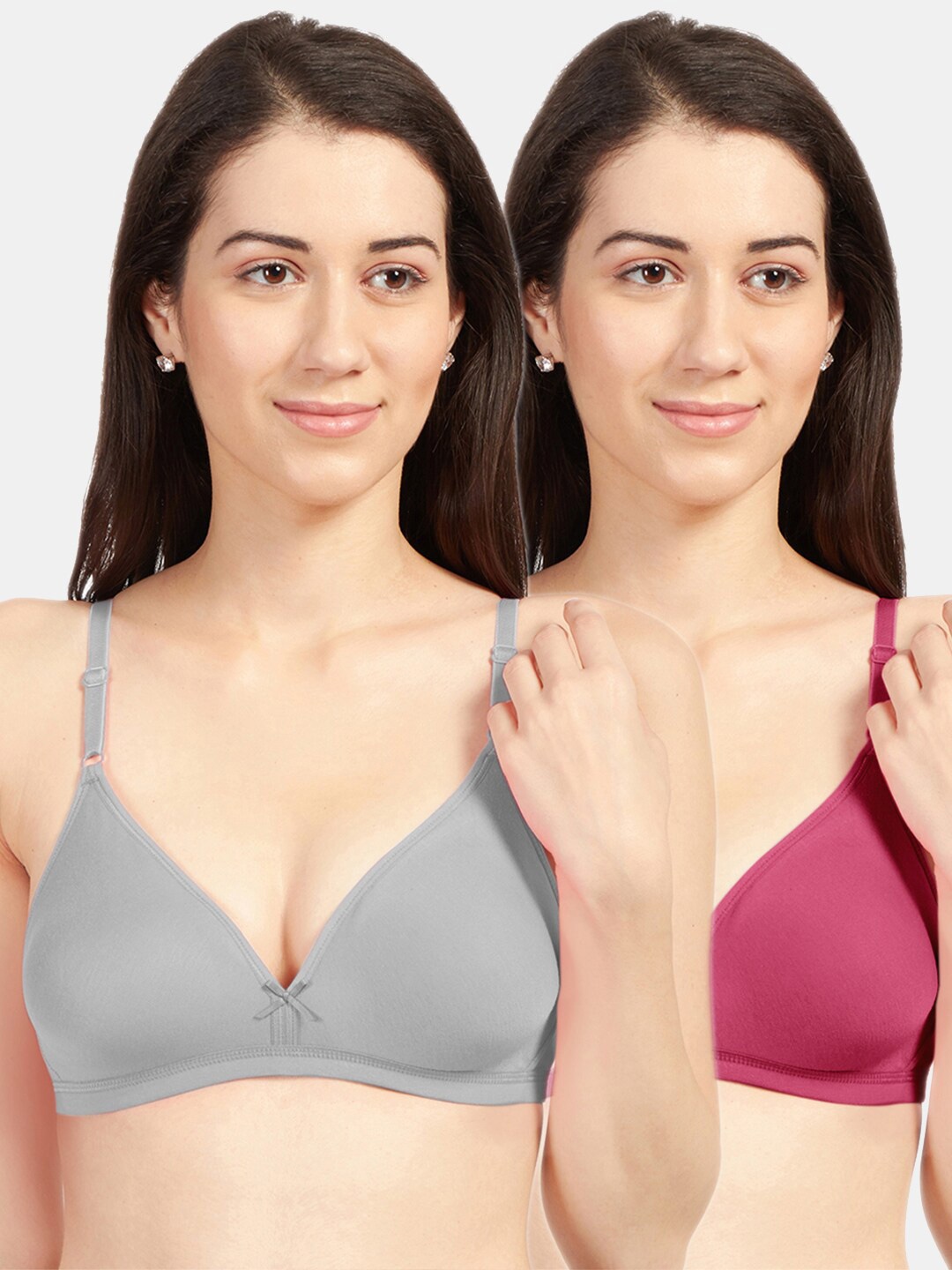 

Sonari Women Pack Of 2 Grey & Pink Solid Non Padded Everyday Bra, Assorted