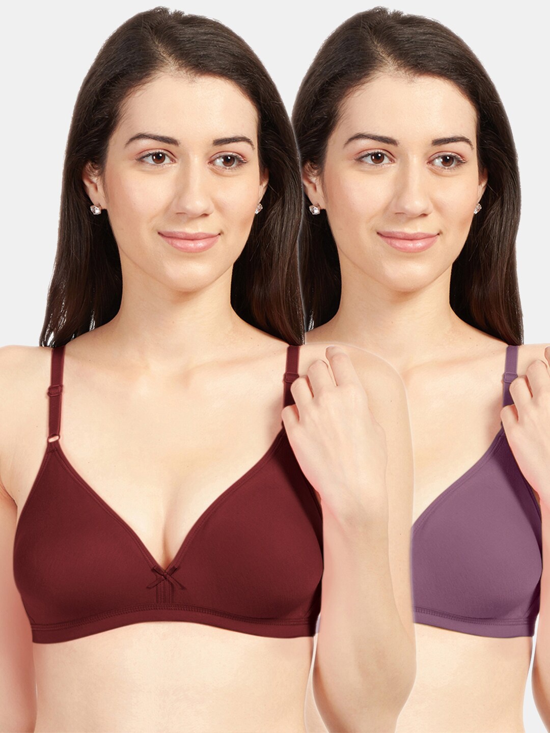 

Sonari Women Pack Of 2 Maroon & Burundy Solid Non Padded Everyday Bra