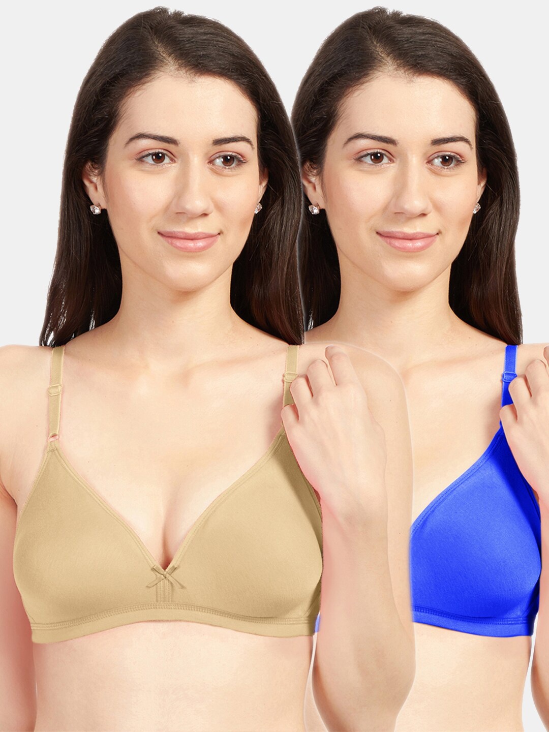 

Sonari Women Pack Of 2 Nude & Blue Solid Non Padded Everyday Bra