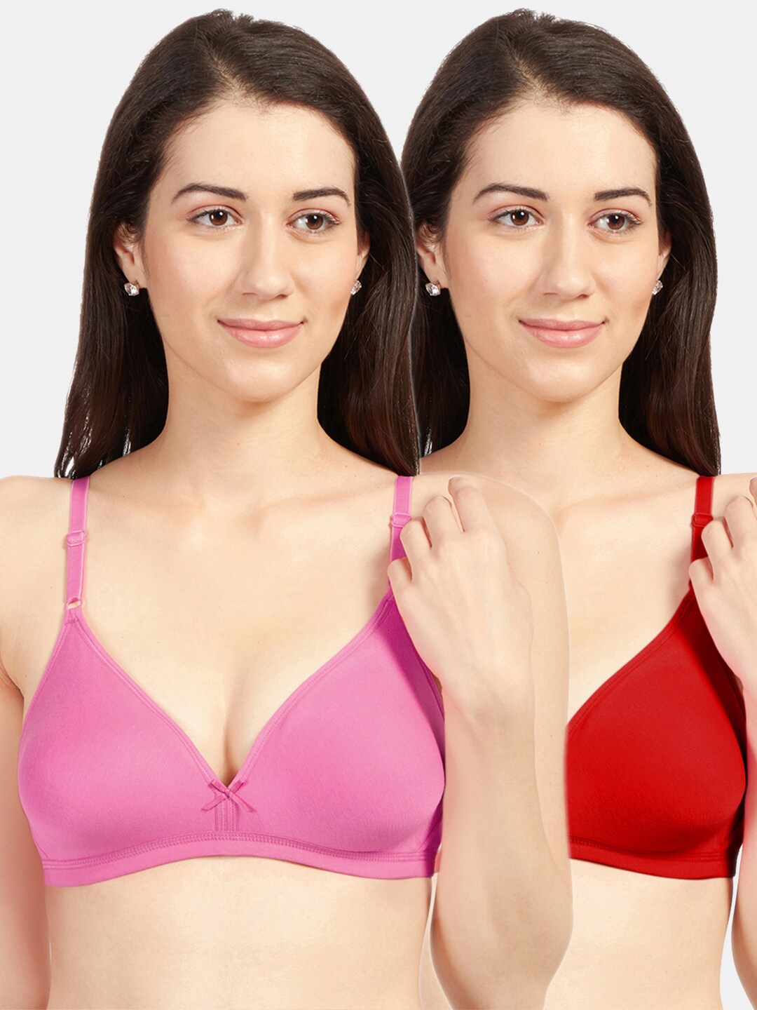 

Sonari Women Pack Of 2 Fuchsia & Red Solid Non Padded Everyday Bra