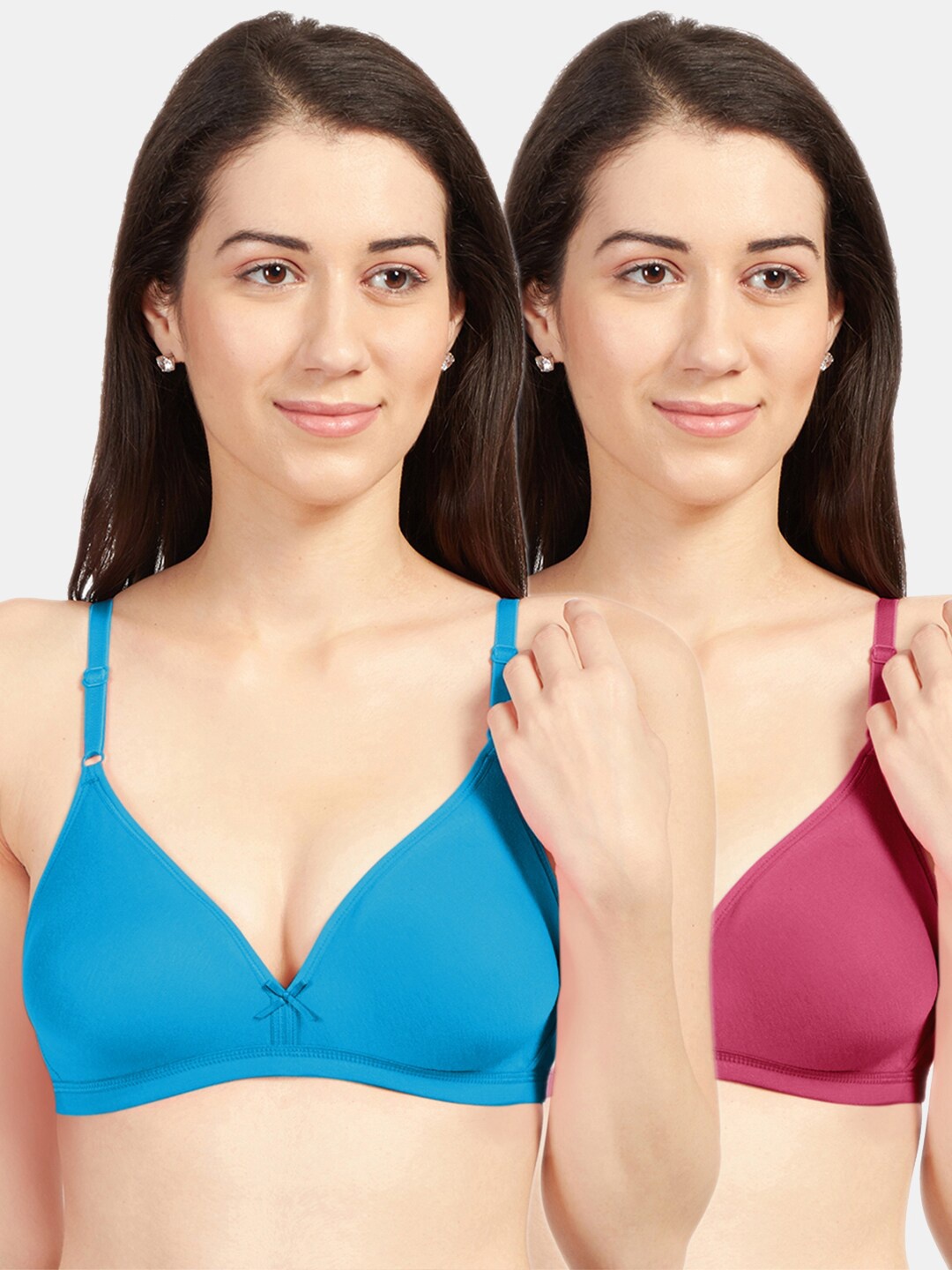 

Sonari Women Pack Of 2 Blue & Pink Solid Non Padded Everyday Bra