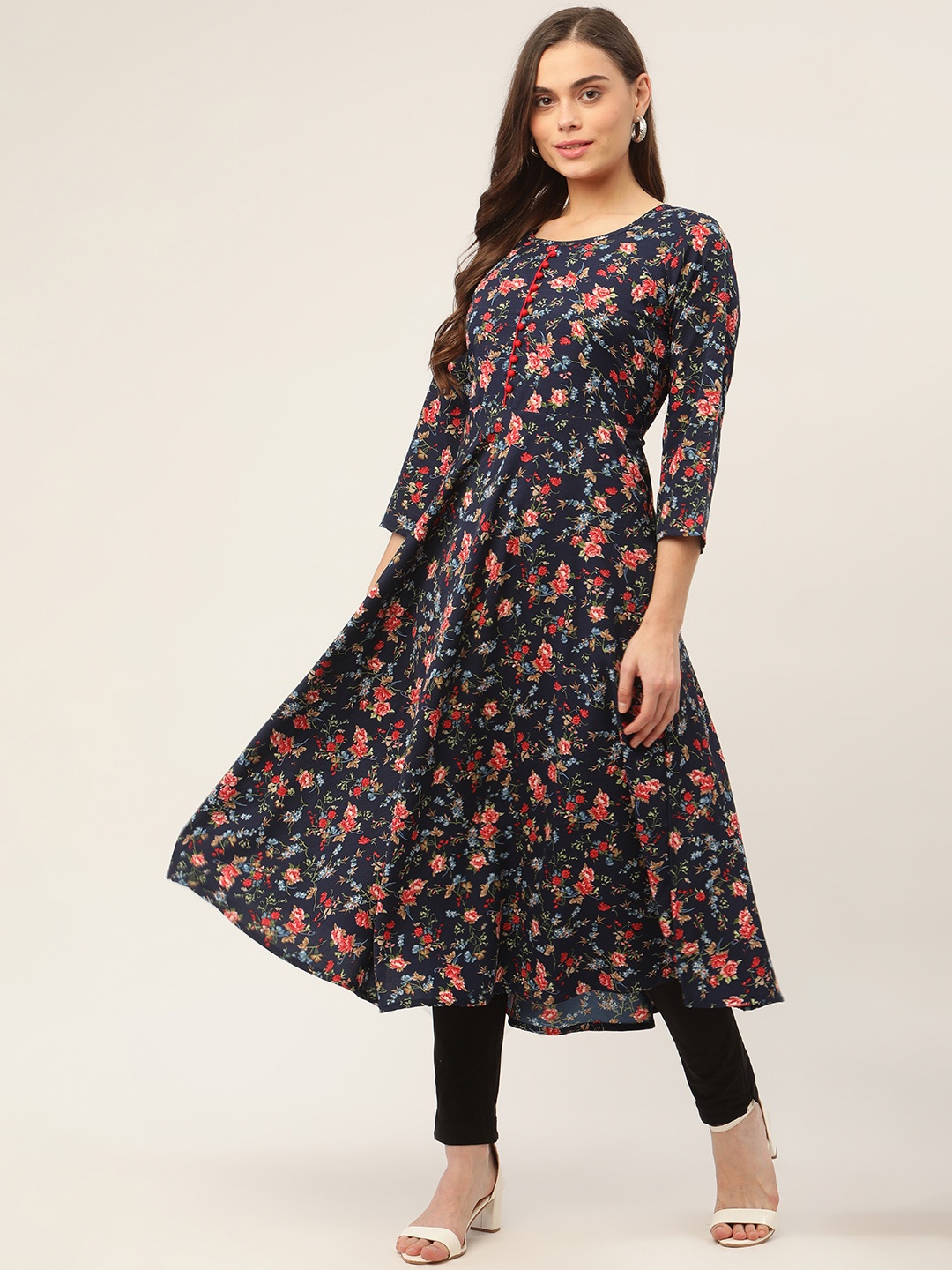 

Jompers Women Navy Blue Floral Printed Flared Kurta
