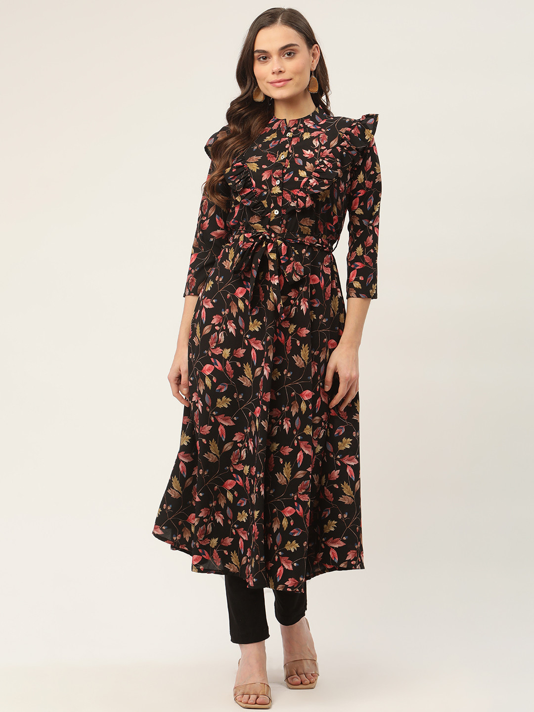 

Jompers Women Black Floral Printed Anarkali Kurta