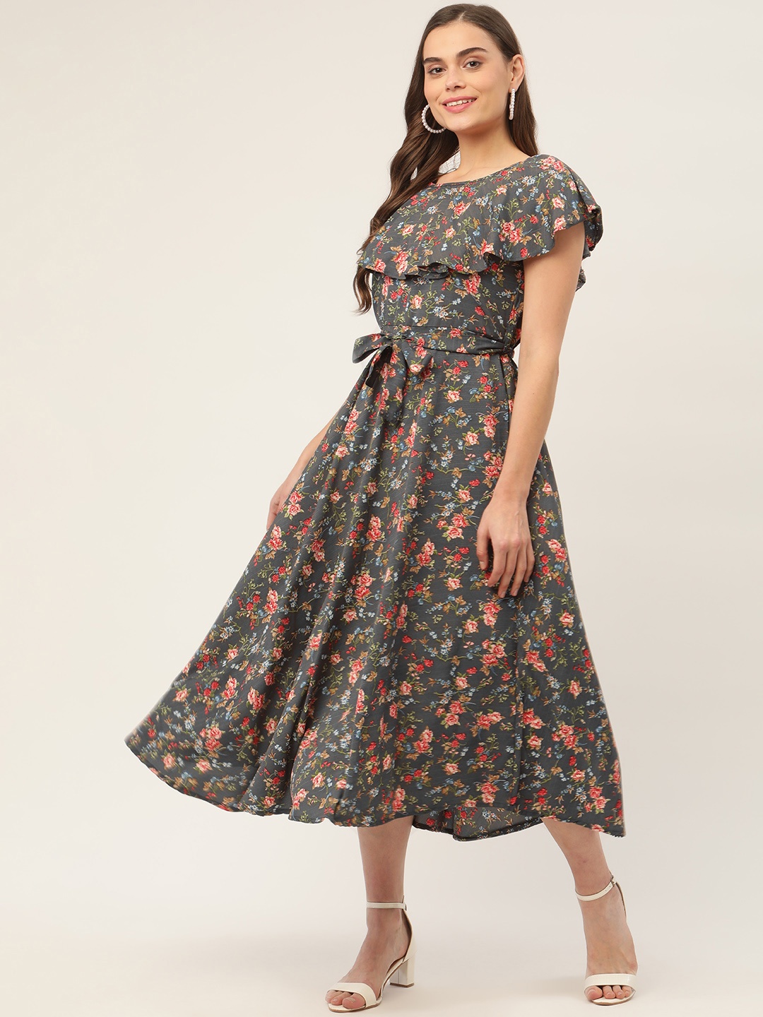 

Jompers Women Grey Floral Printed Anarkali Kurta