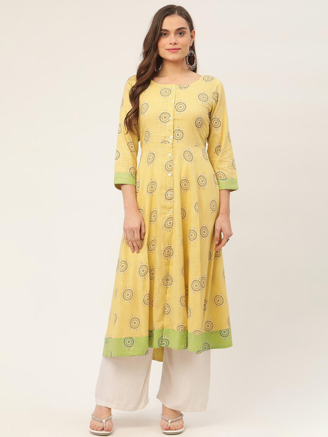 

Jompers Women Green Ethnic Motifs Printed Cotton Anarkali Kurta