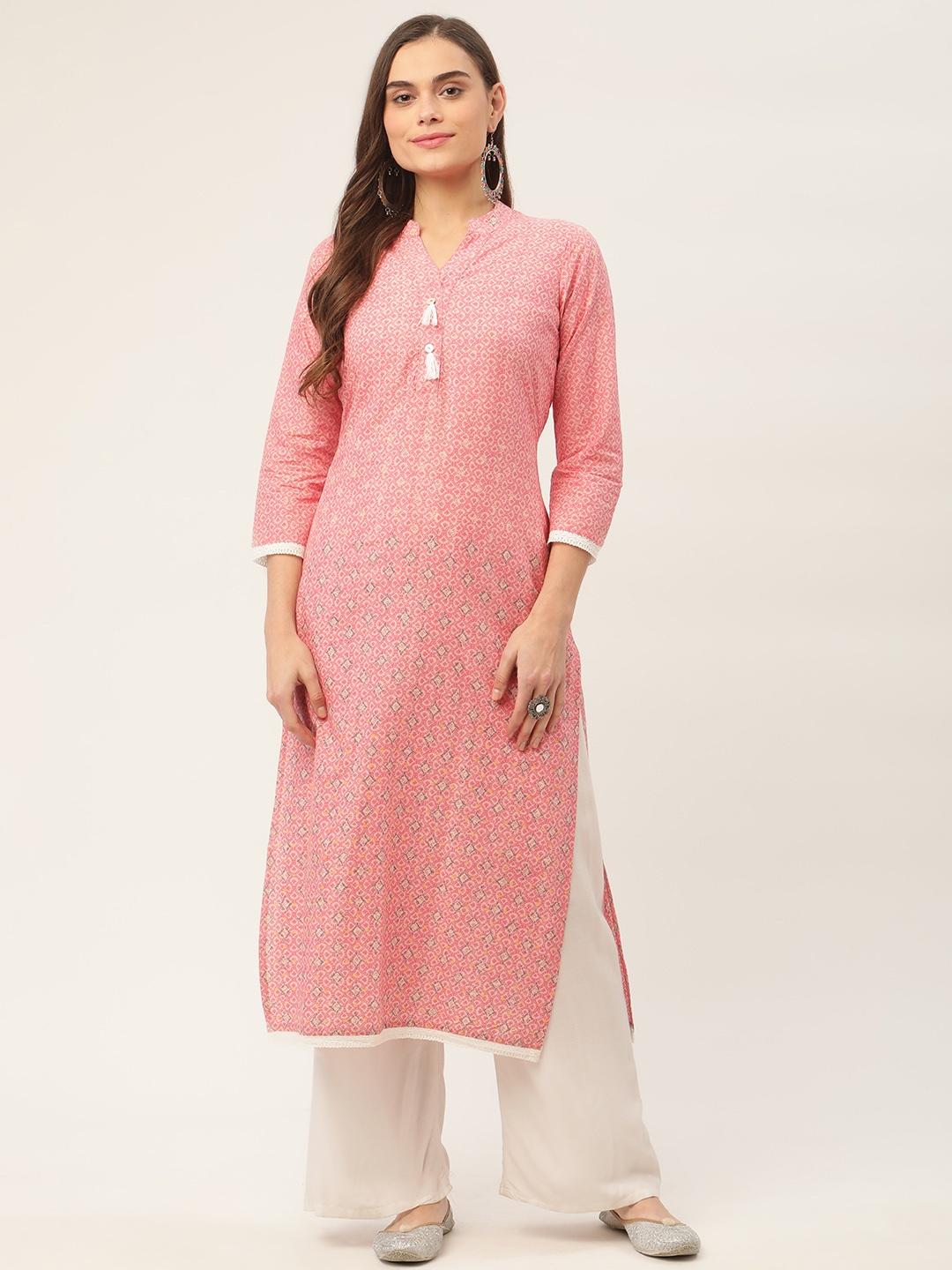 

Jompers Women Pink & White Ethnic Motifs Printed Cotton Kurta