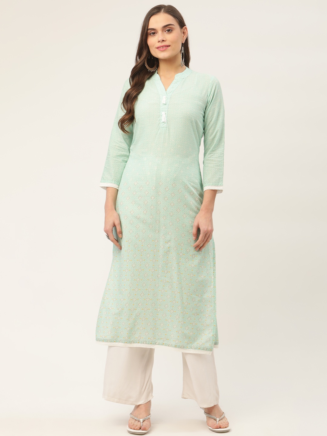 

Jompers Women Blue & White Ethnic Motifs Printed Cotton Kurta