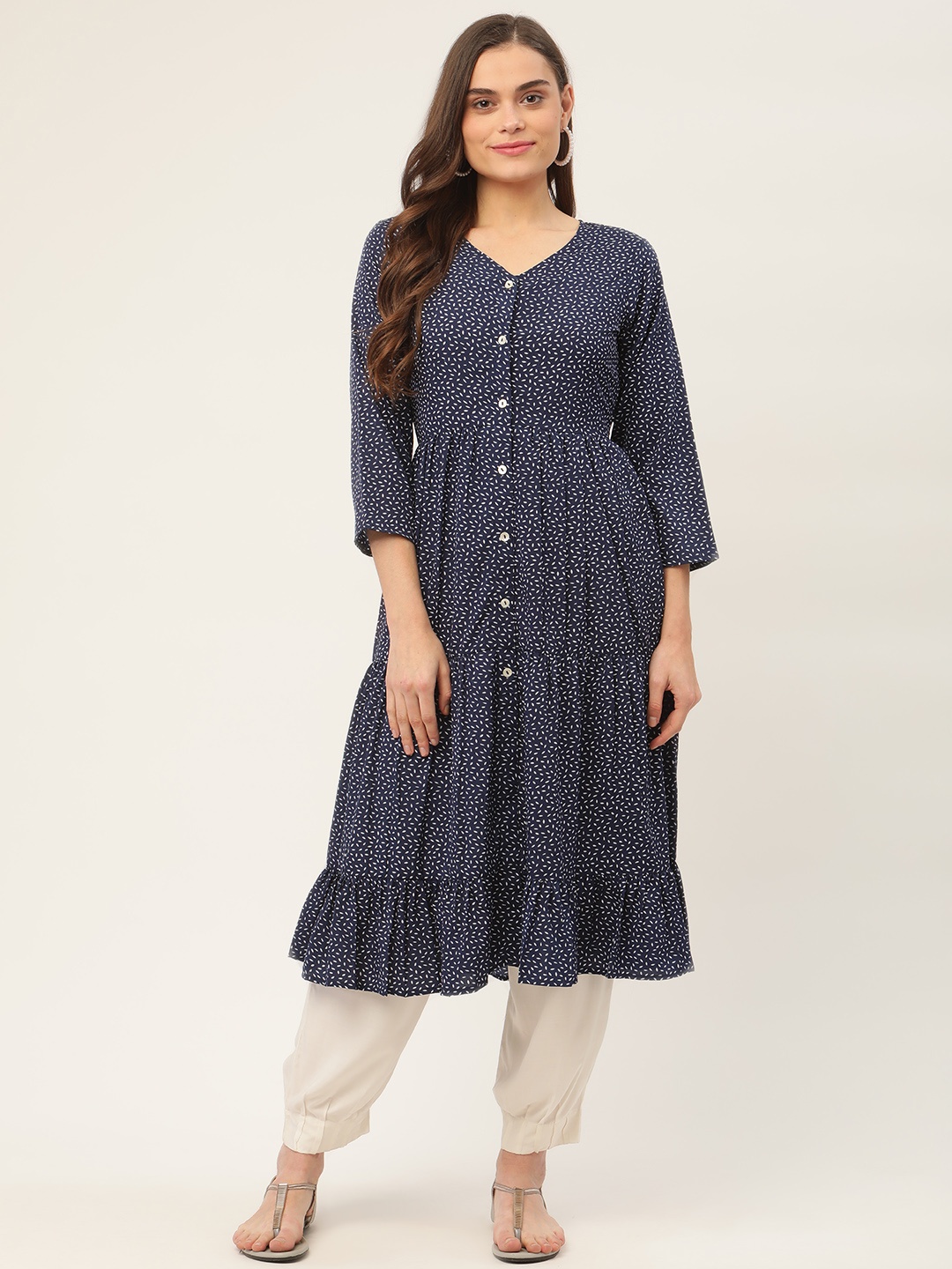 

Jompers Women Blue Printed Tiered Kurta
