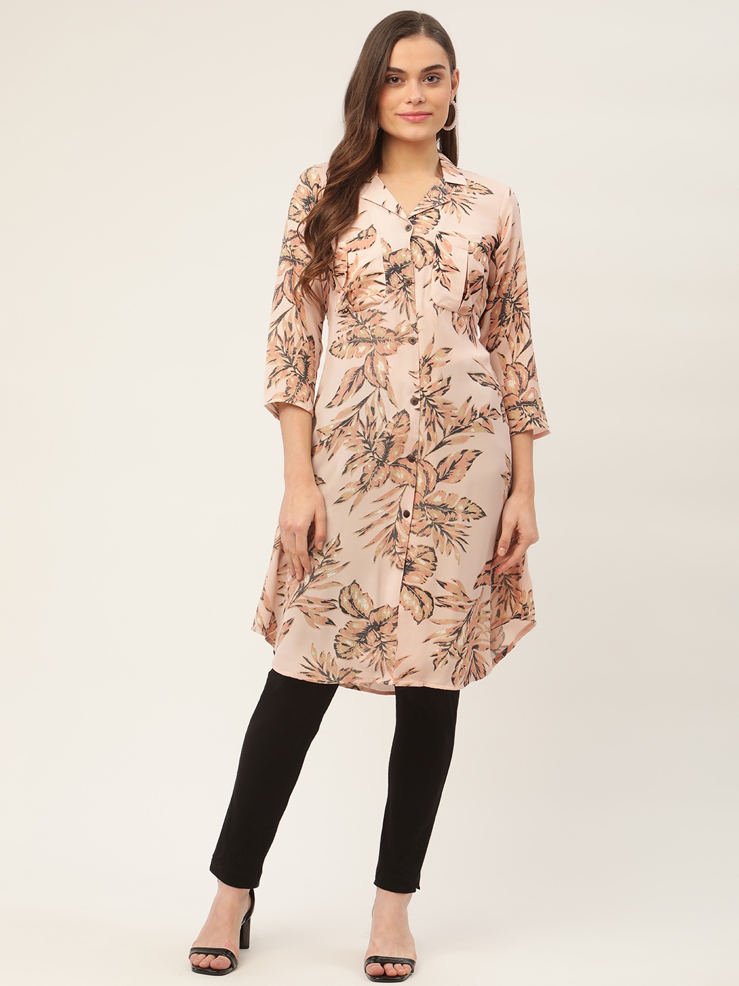 

Jompers Women Peach-Coloured Floral Printed Floral Kurta