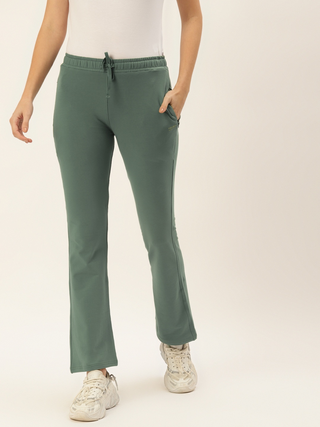 

FEMEA Women Green Solid Bootcut Fit Track Pants, Sea green