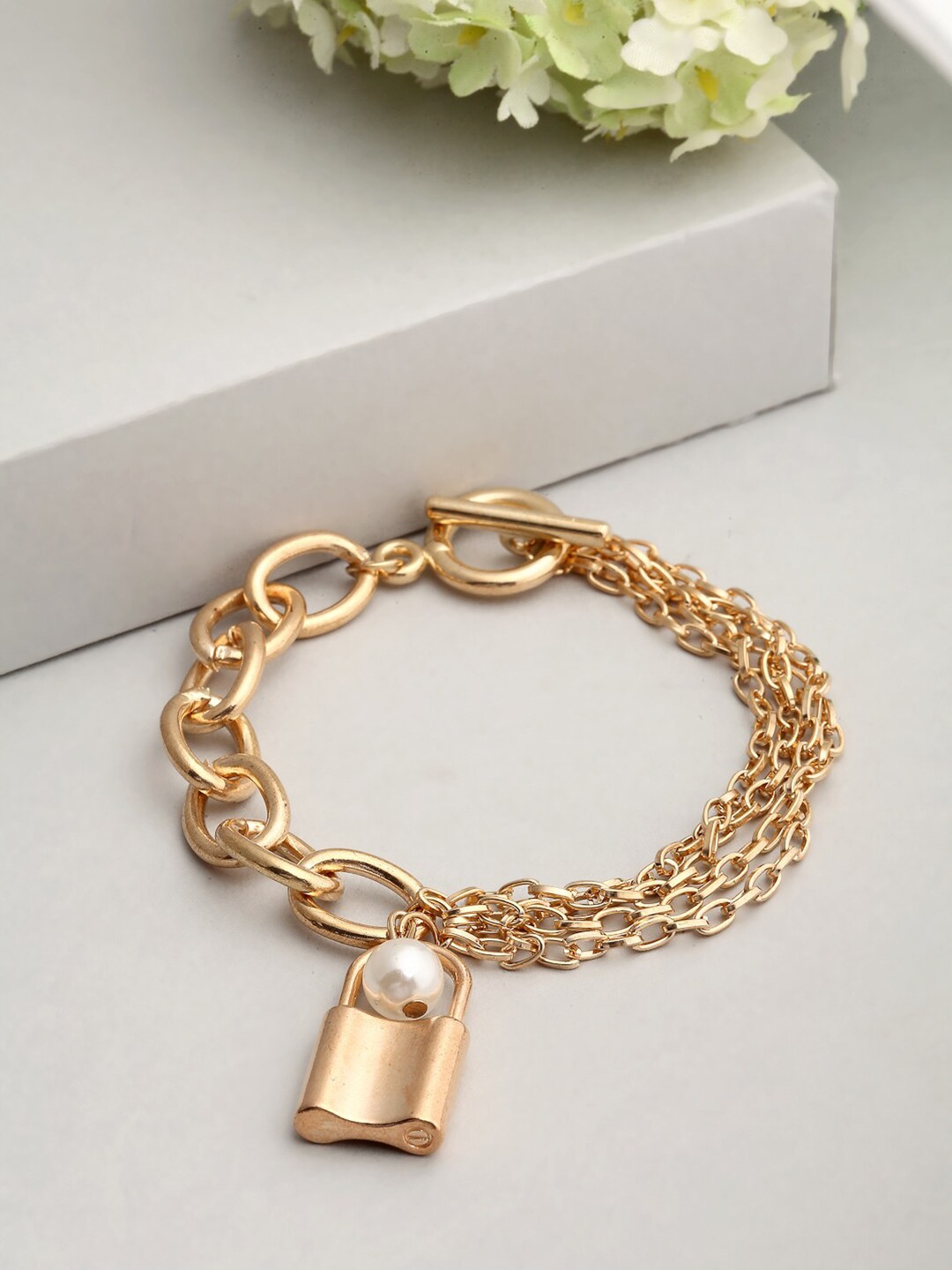 

Ferosh Women Gold-Toned & White Pearls Link Bracelet