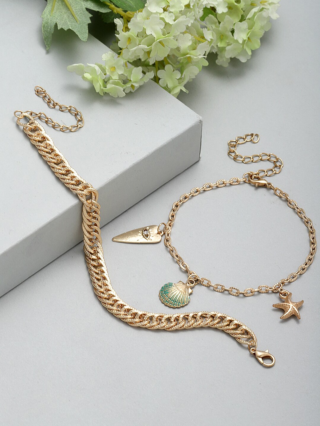 

Ferosh Women Set Of 2 Gold-Toned Charm Bracelet