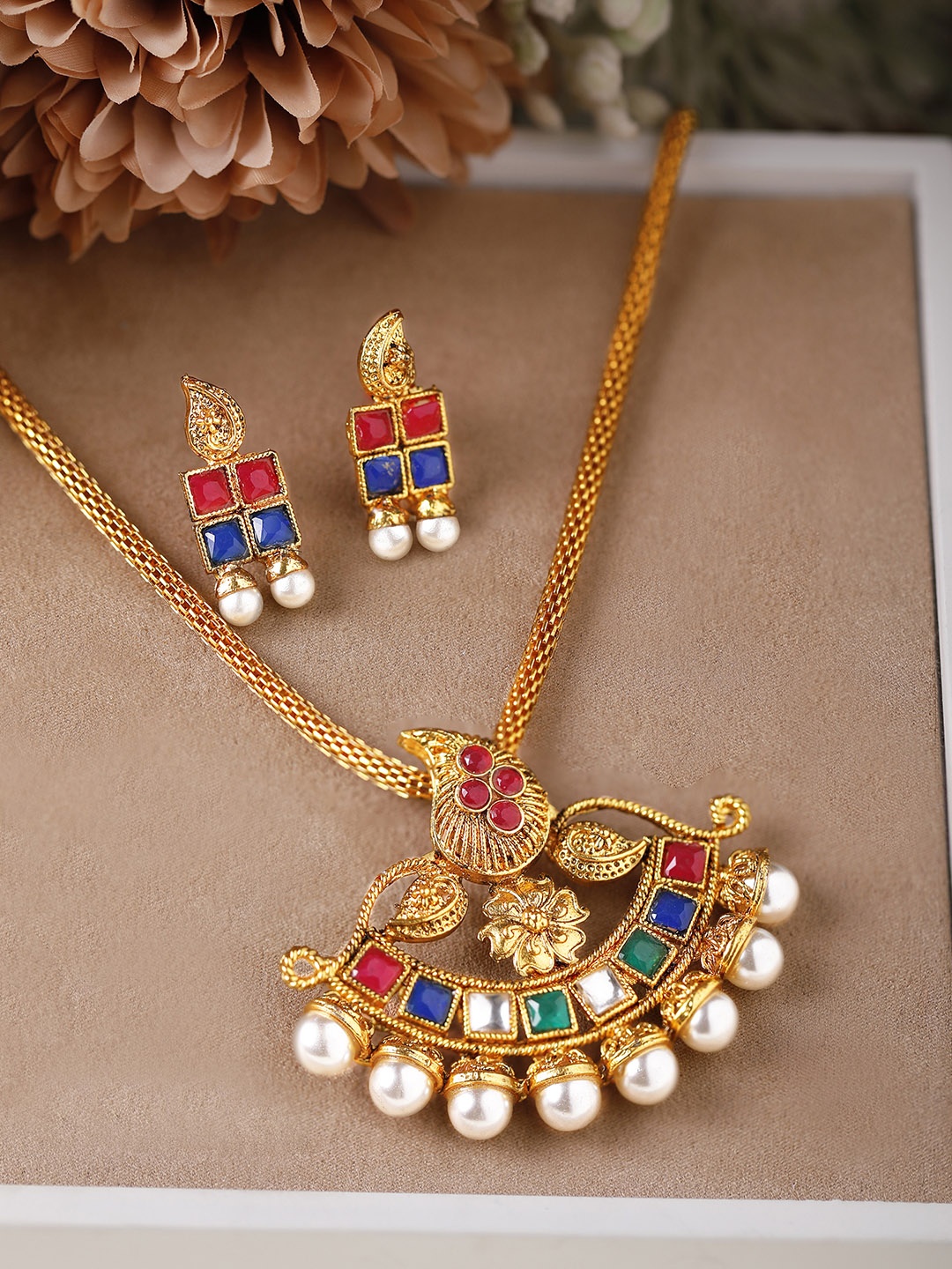 

Rubans Gold Plated Handcrafted Stone Studded Jewellery Set