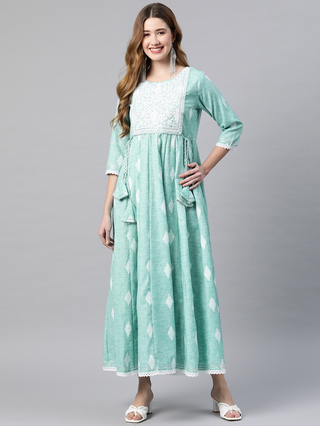 

Vbuyz Turquoise Blue Floral Ethnic Maxi Dress