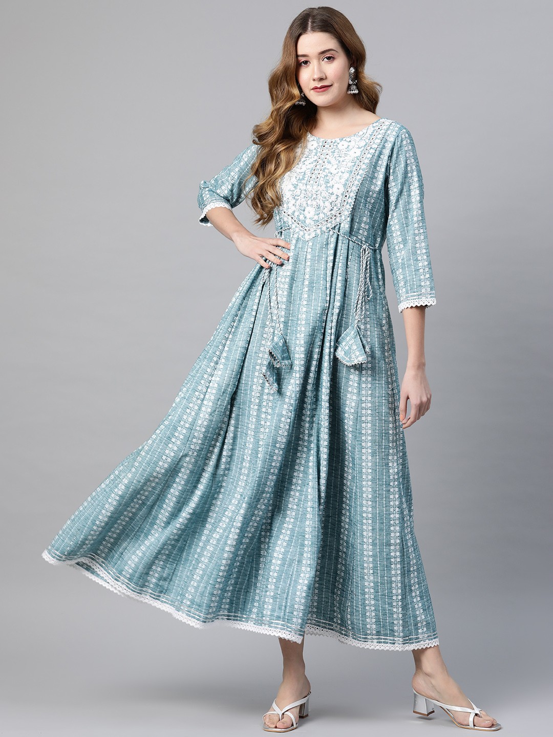 

Vbuyz Turquoise Blue Floral Ethnic Maxi Dress