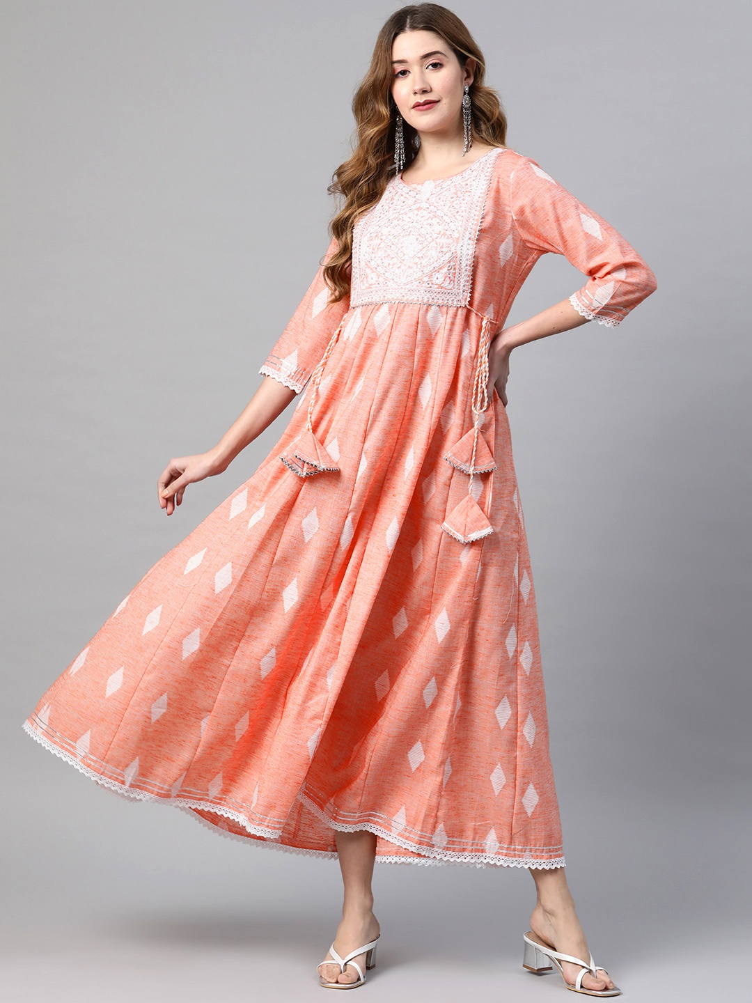 

Vbuyz Peach-Coloured Ethnic Maxi Dress