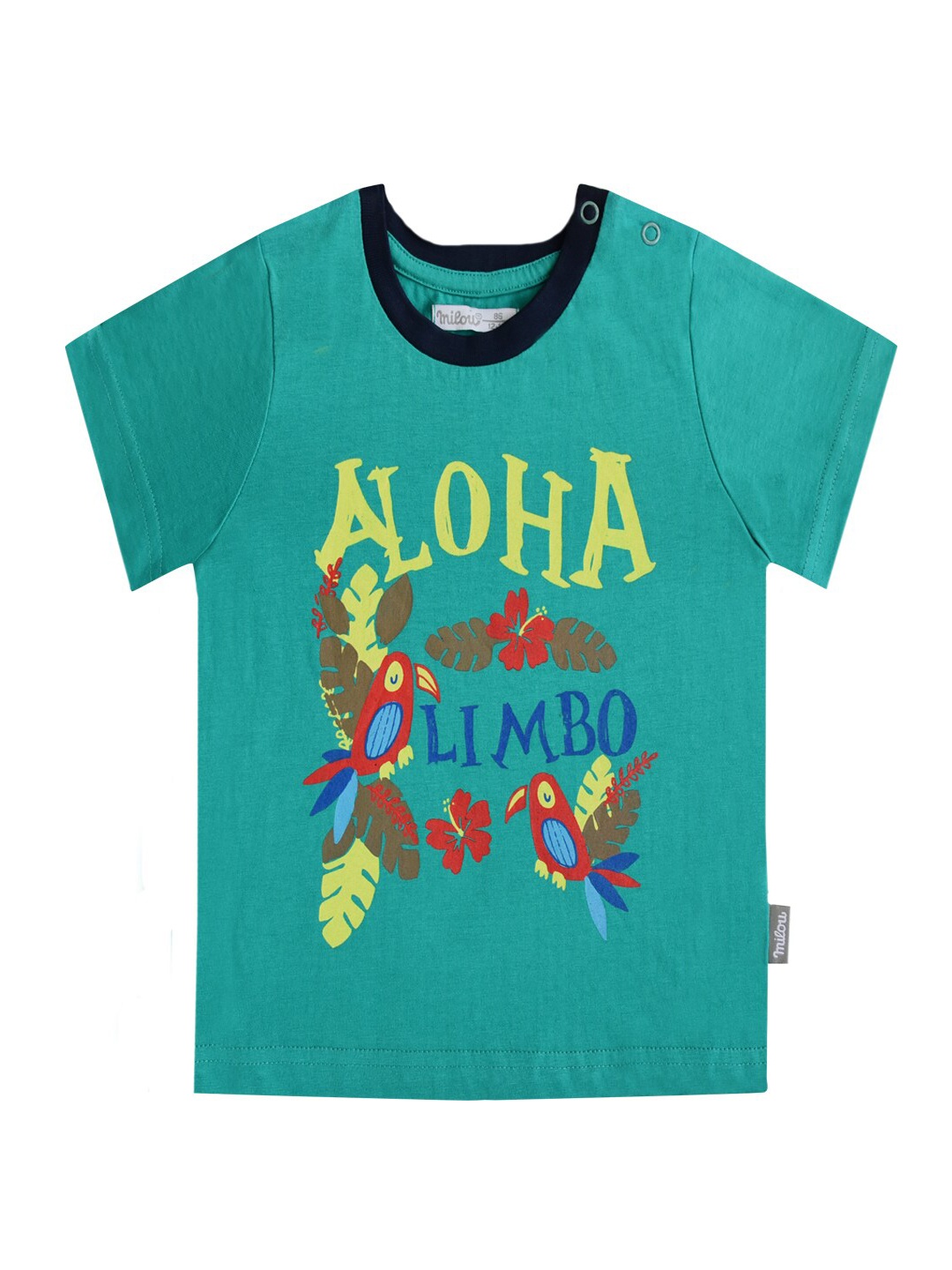 

milou Infant Boys Green Typography Printed Pure Cotton T-shirt