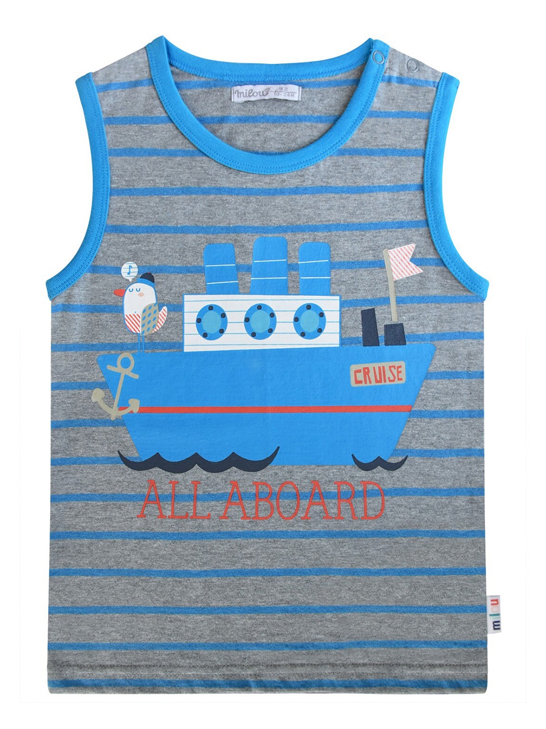 

milou Boys Grey & Blue Striped Pure Cotton T-shirt