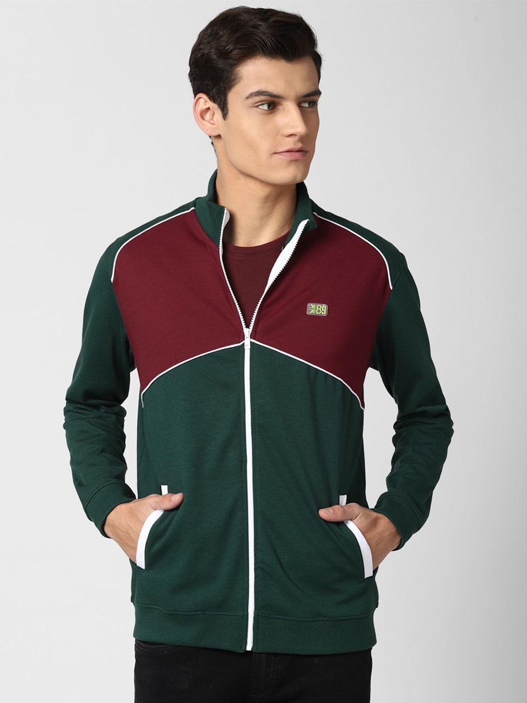 

Peter England Casuals Men Green & Maroon Colourblocked Sweatshirt