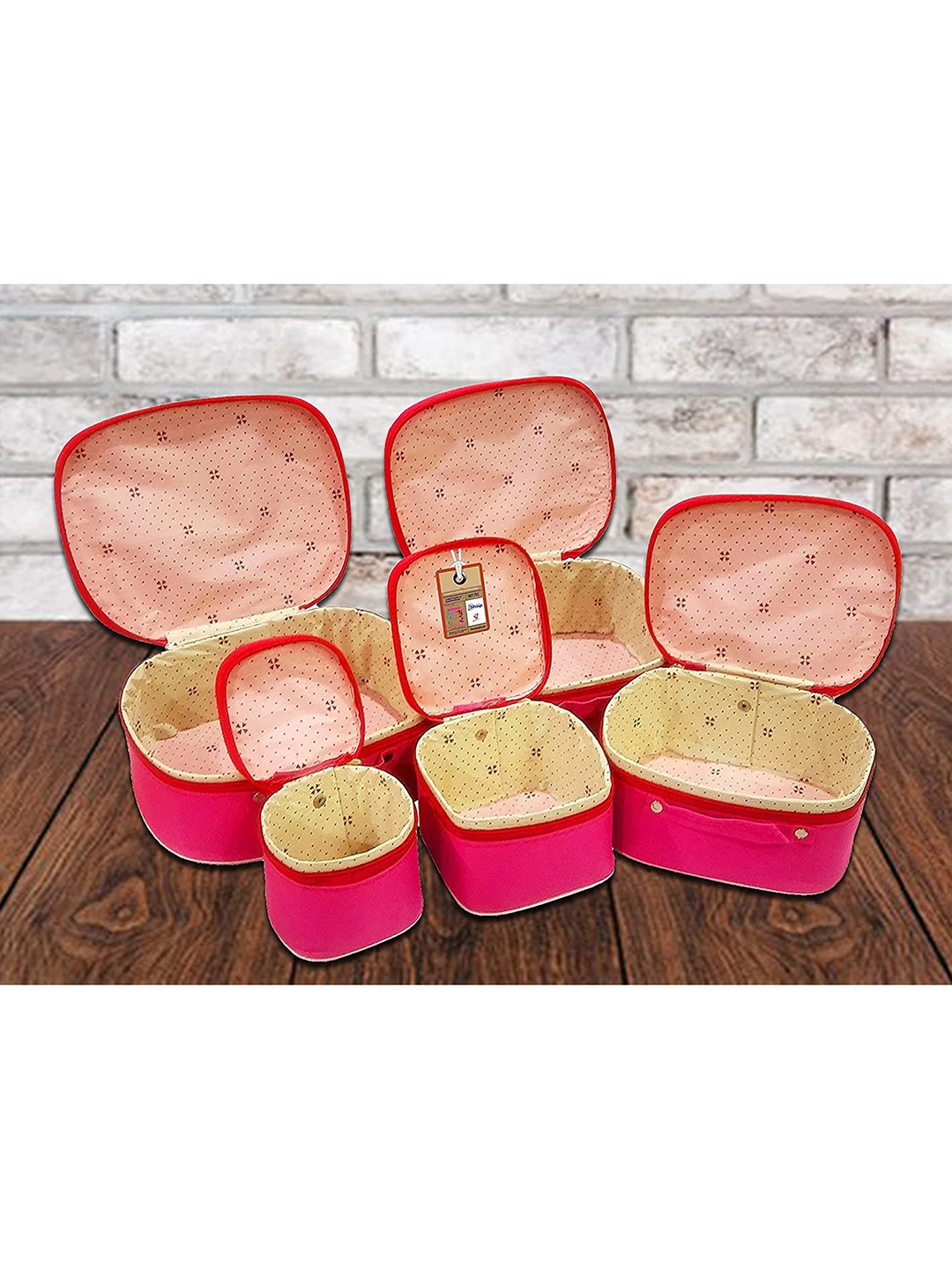 

atorakushon Pack of 5 Pink Solid Vanity Organizer Makeup Box Pouch