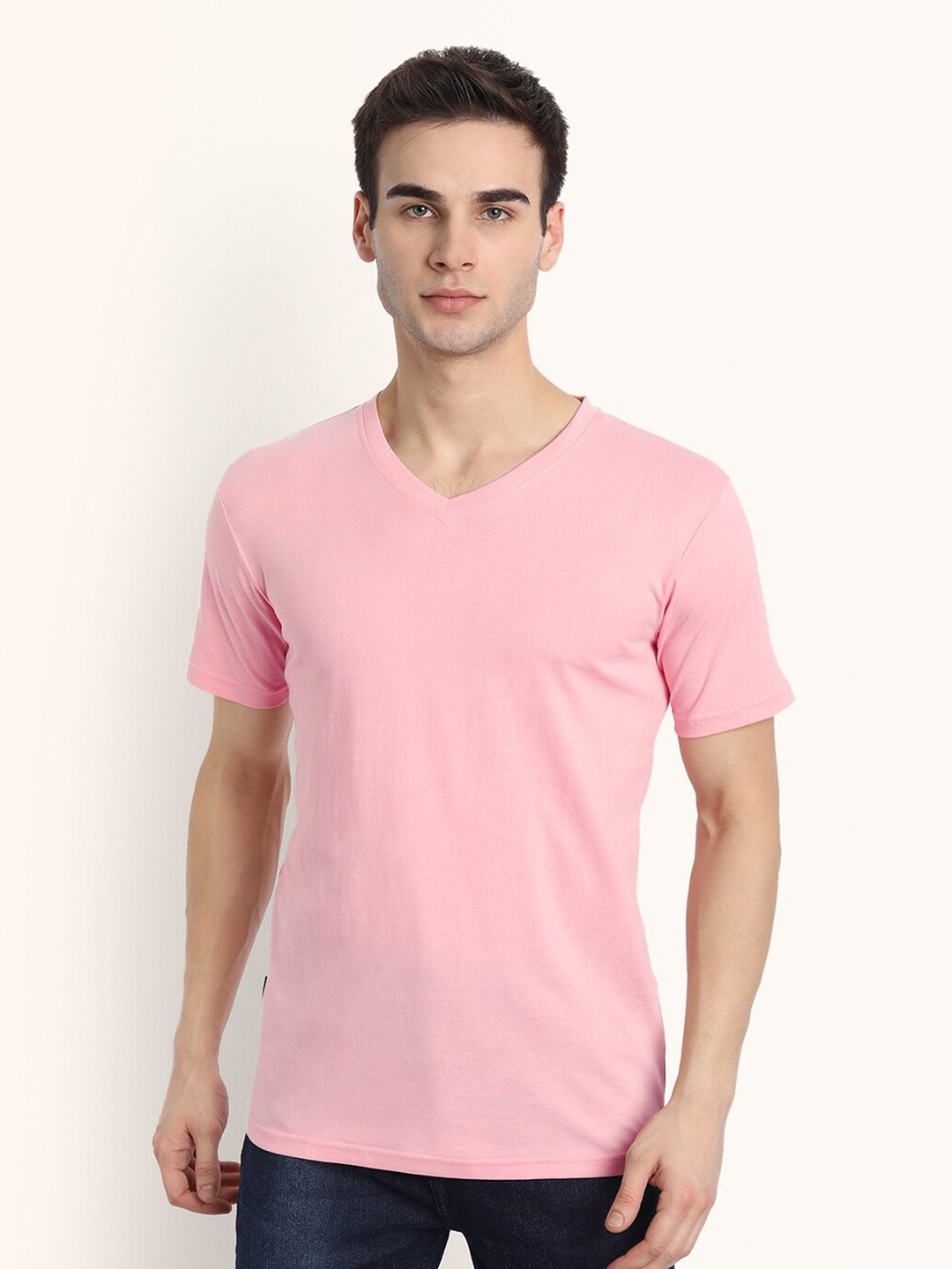 

BE AWARA Men Pink V-Neck T-shirt