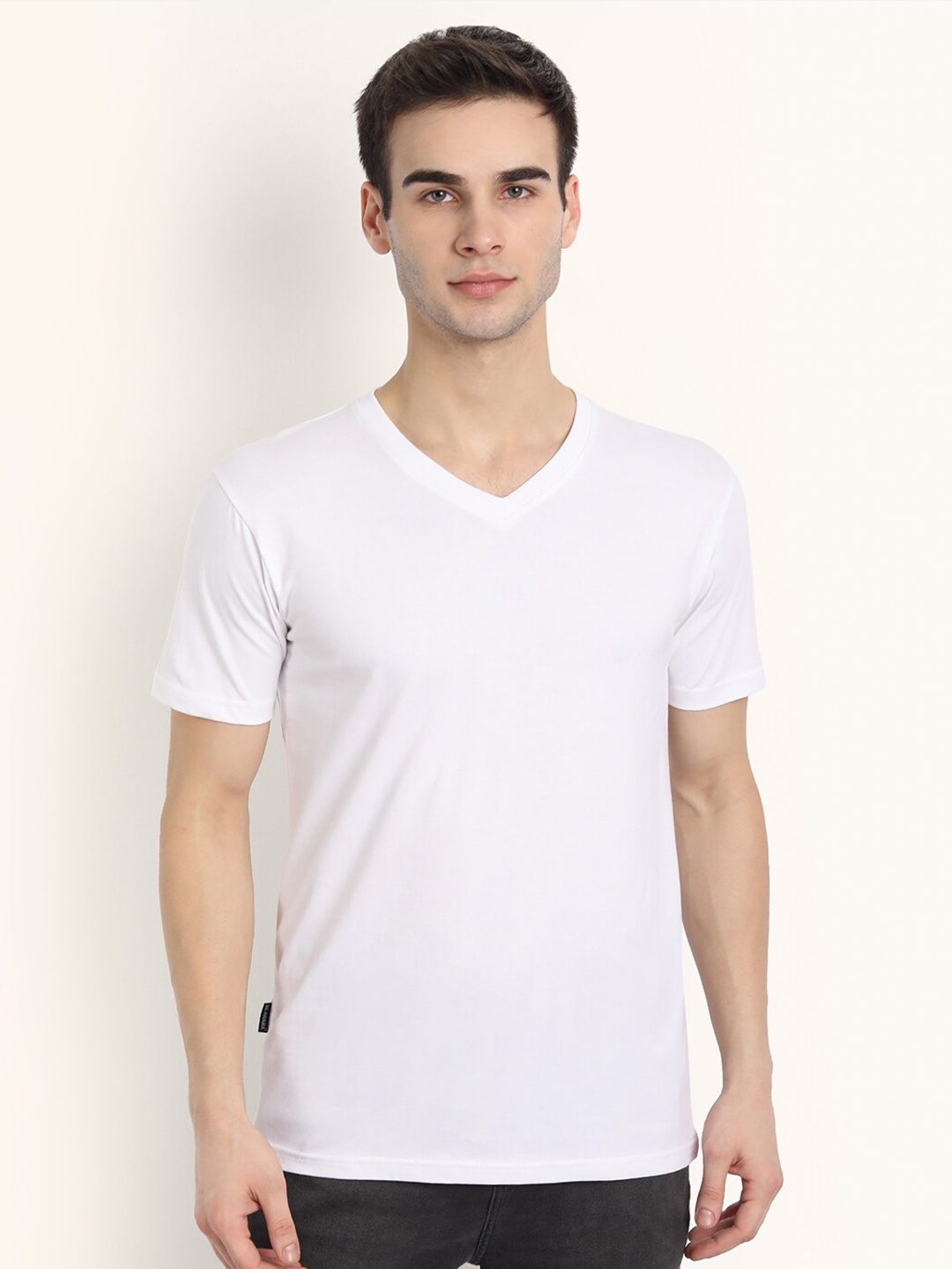 

BE AWARA Men White V-Neck T-shirt