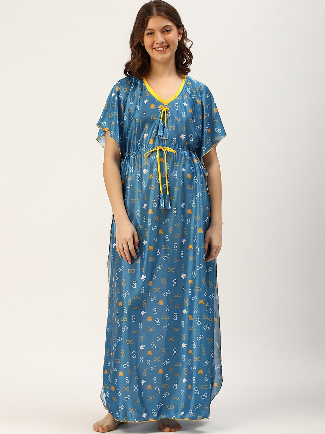 

TRUNDZ Blue Printed Maxi Kaftan Nightdress