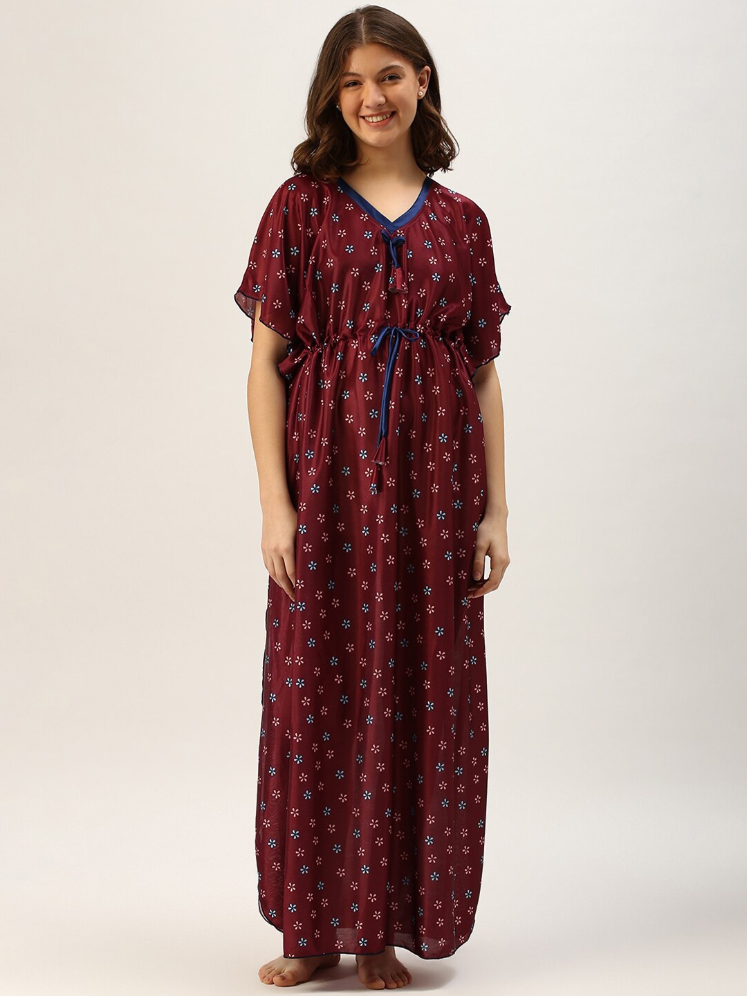 

TRUNDZ Maroon Printed Maxi Kaftan Nightdress