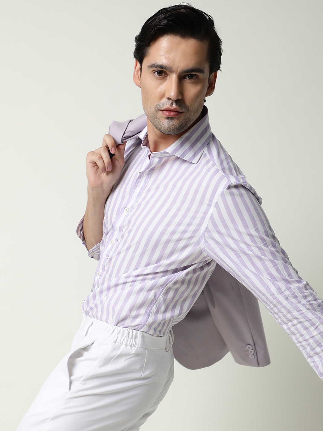 

RARE RABBIT Men Dyott Slim Fit Striped Shirt, Lavender
