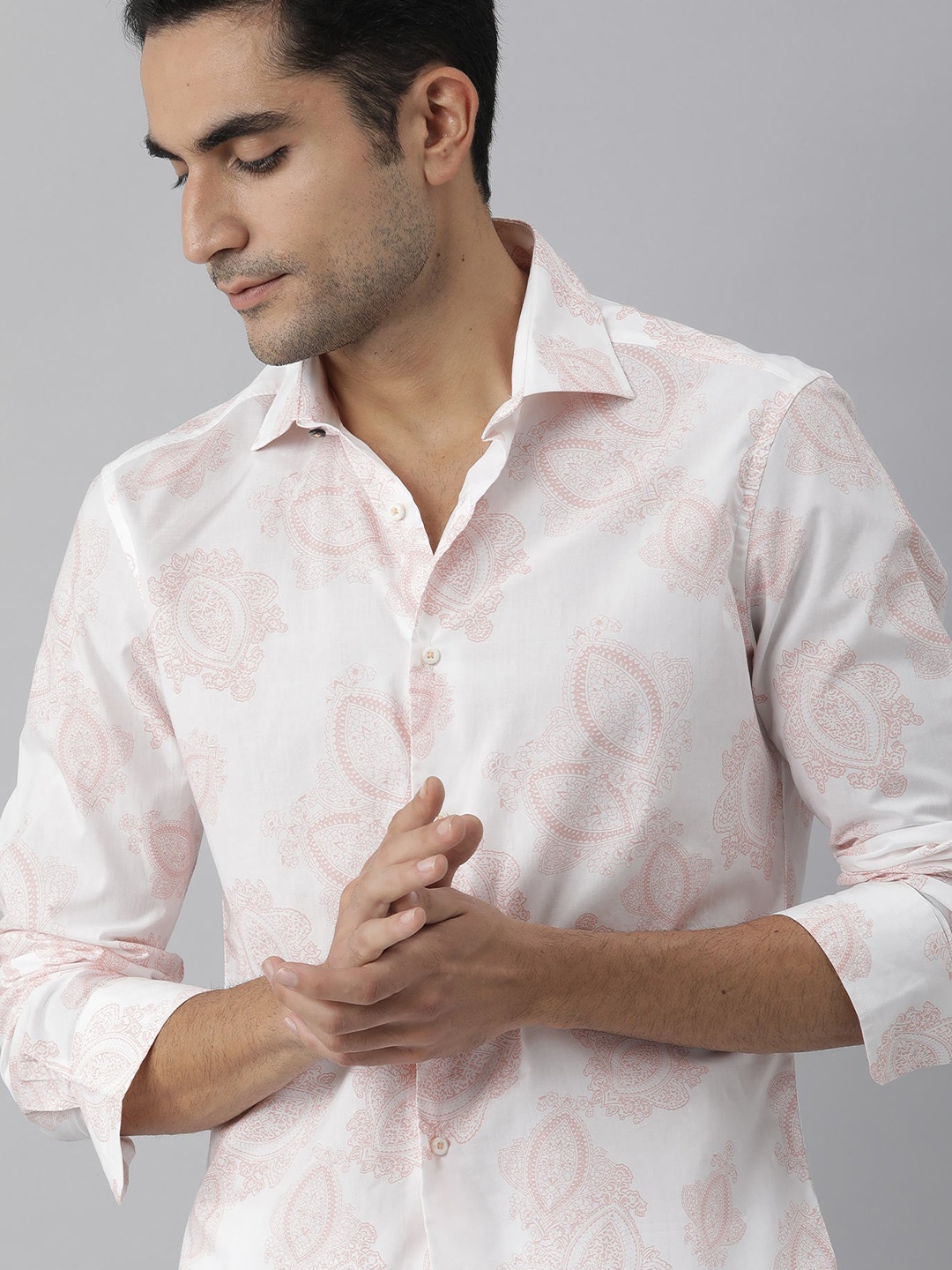 

RARE RABBIT Men Rojack Slim Fit Printed Cotton Shirt, Orange