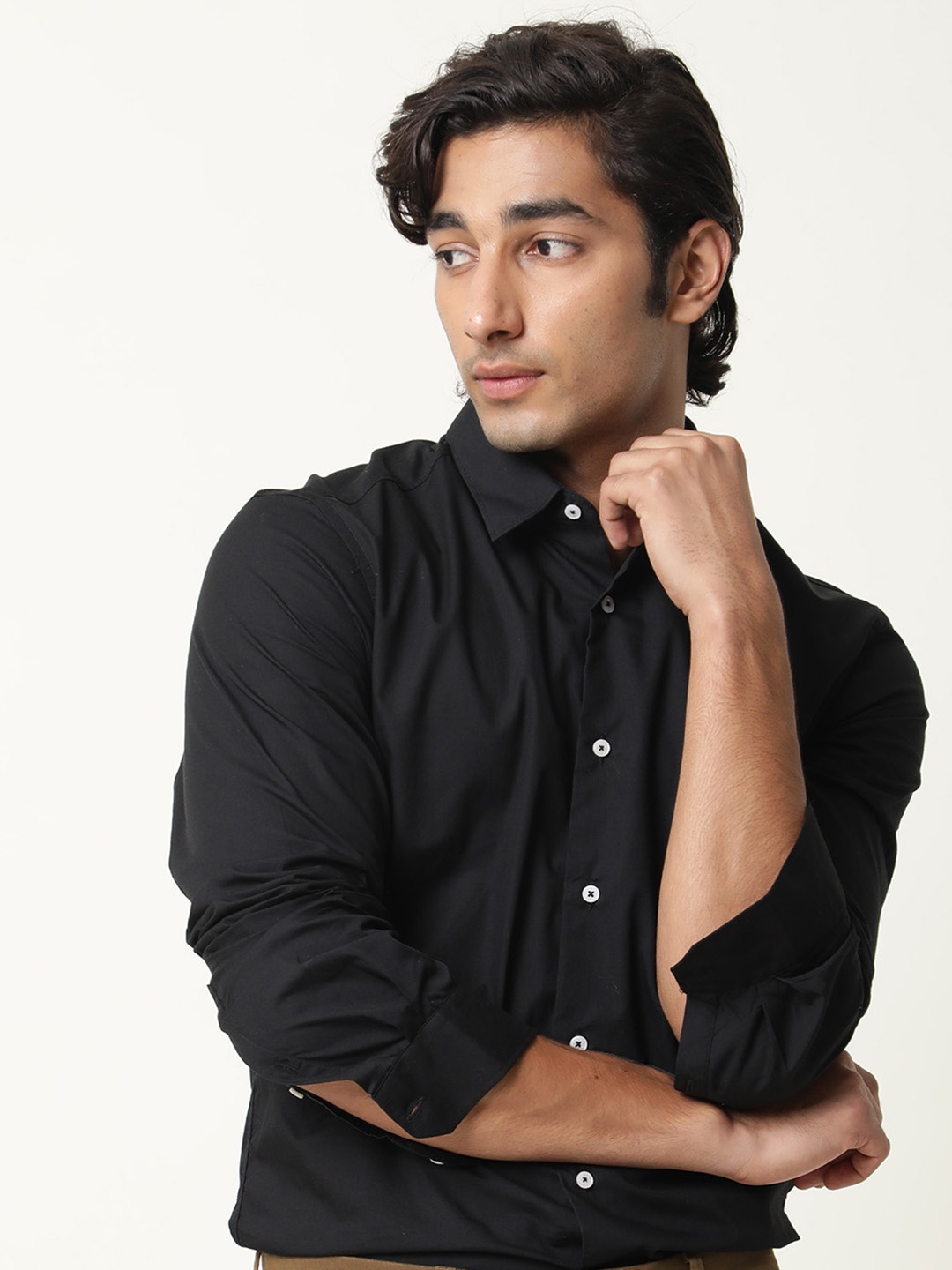 

RARE RABBIT Men Corp-Zander Slim Fit Cotton Shirt, Black