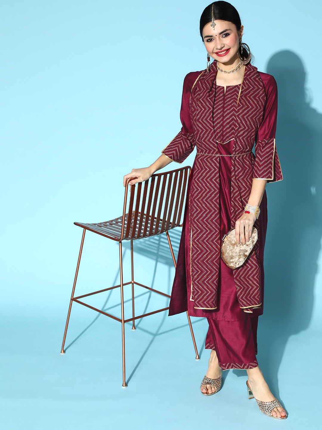 

Indo Era Magenta Liva Calf Length Kurta Set