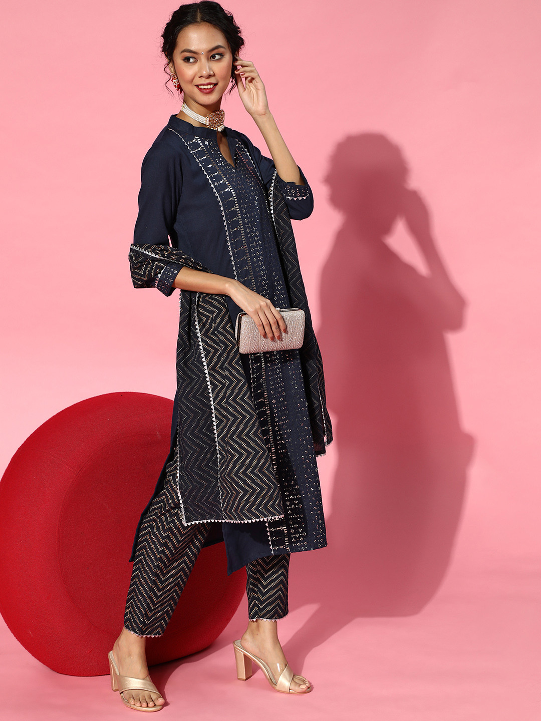 

Indo Era Blue Silk Blend Bling it On Kurta Set