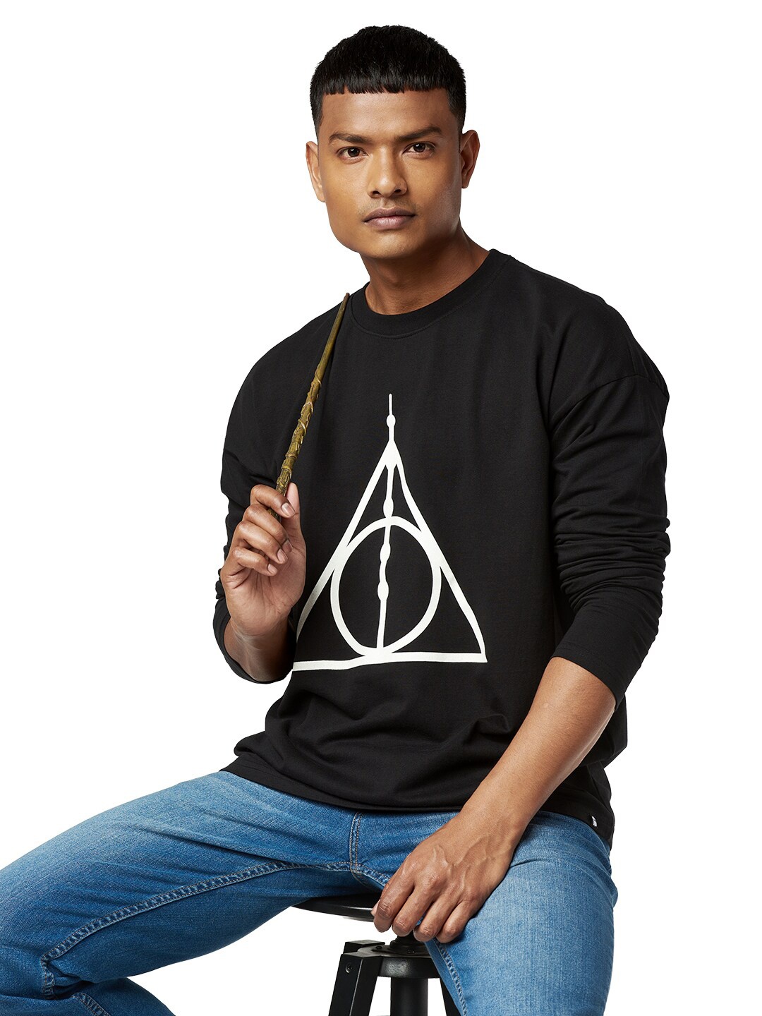 

The Souled Store Men Black Harry Potter The Three Brothers Print Oversized T-Shirt
