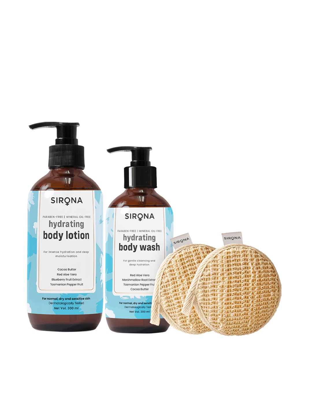 

Sirona Set Of 3 Hydrating Body Wash With Body Lotion & 2 Free Loofah, Multi